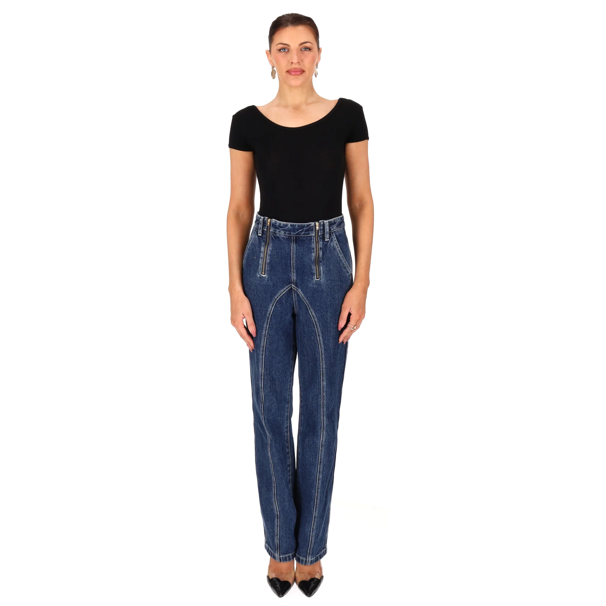 Self-Portrait Zip-Embellished Straight-Leg Jeans. Size 8UK - Image 2