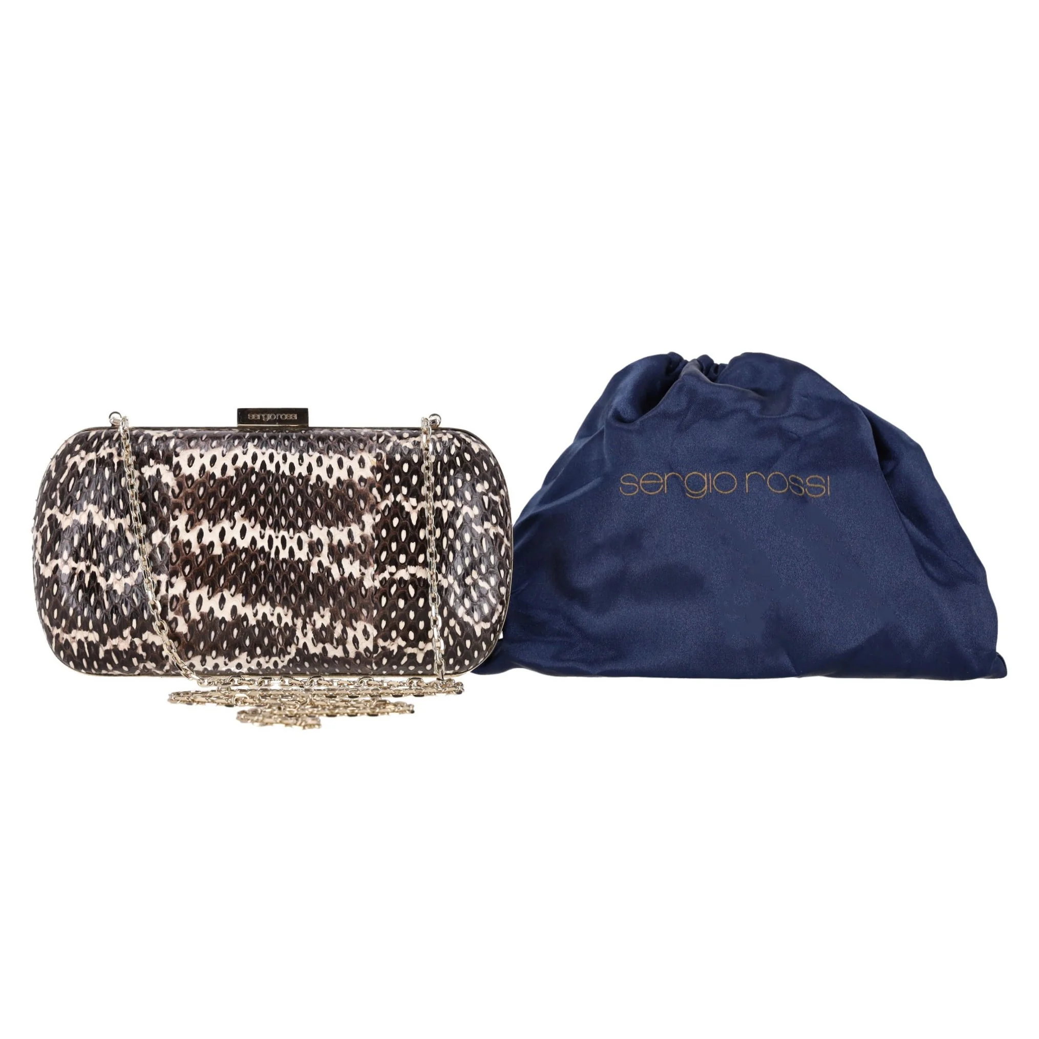 Sergio Rossi Lizard Skin Clutch Bag With Chain Strap - Image 2