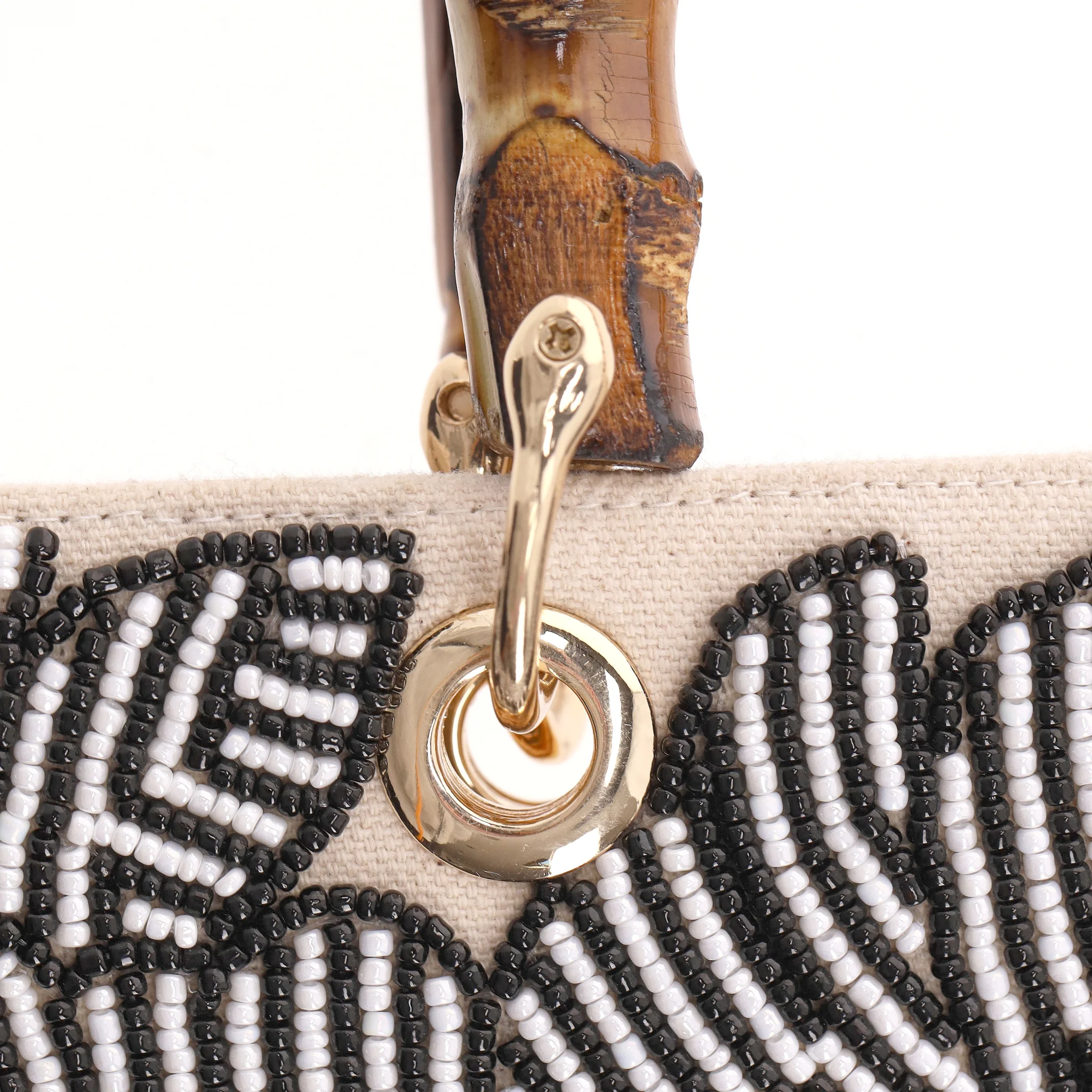 Shush London Hand-Beaded Canvas Logo Tote Bag With Bamboo Handles - Image 8