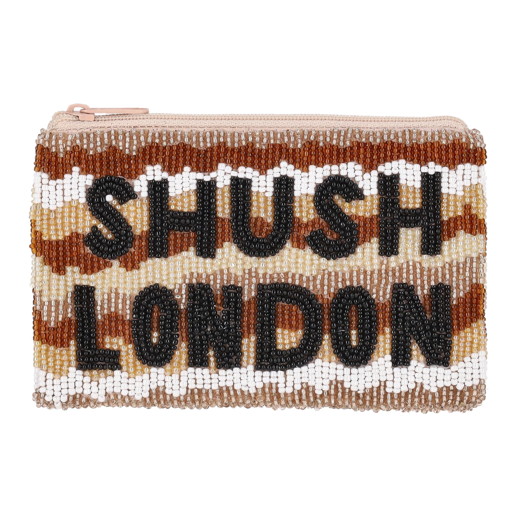 Shush London Hand-Beaded Canvas Logo Pouch