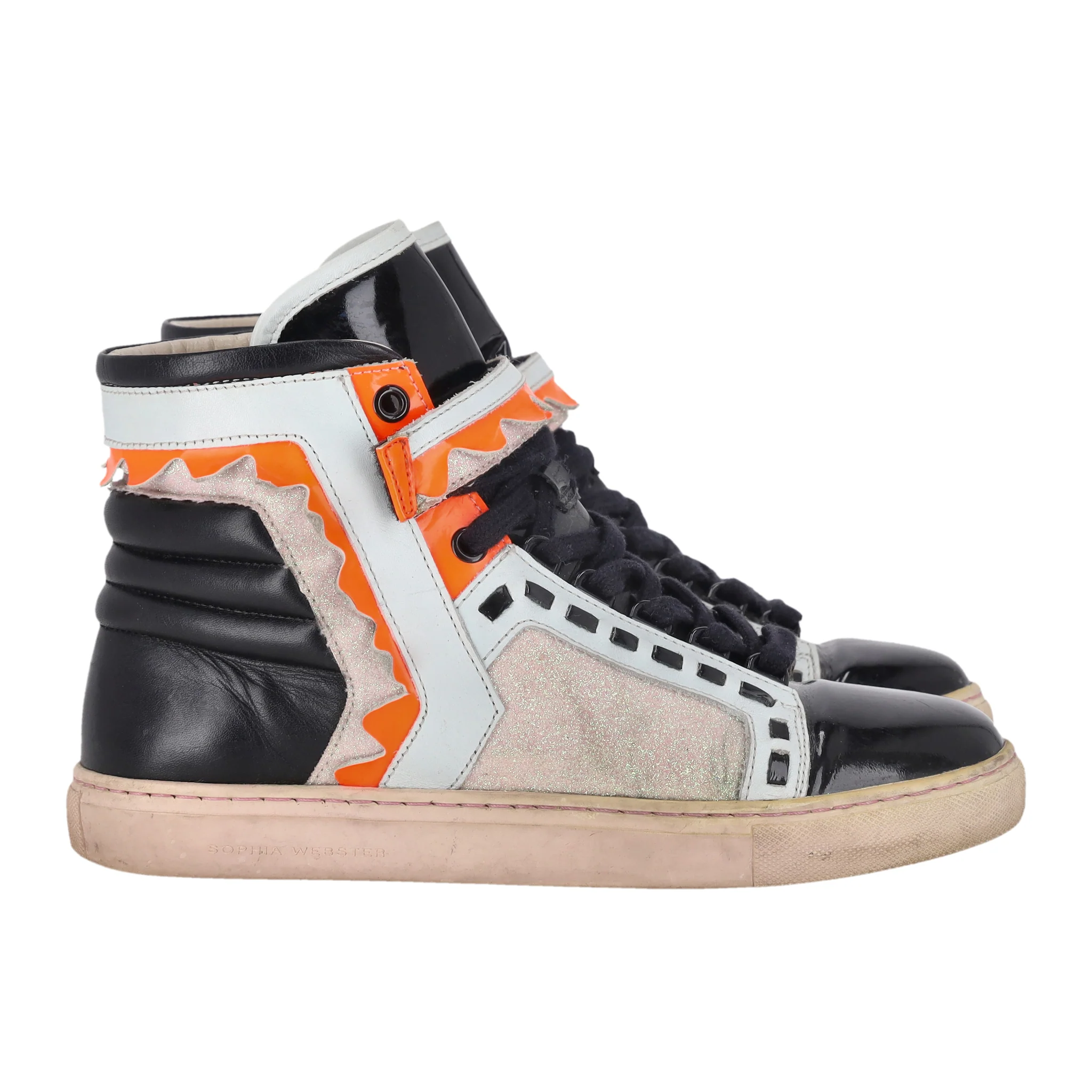 Sophia Webster Glitter-Detail Leather 'Riko' High-Top Sneakers. Size 37 - Image 3