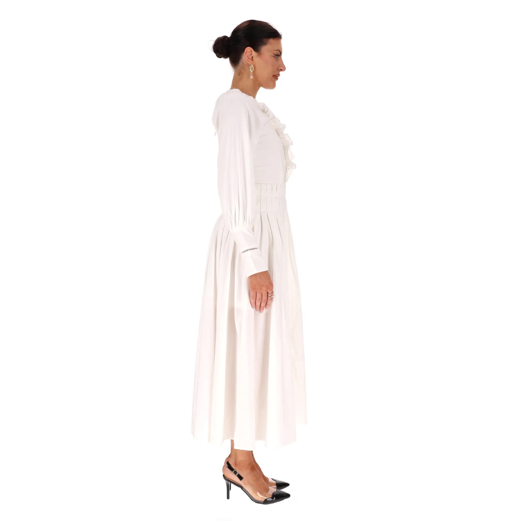 Thavia Poplin Balloon Sleeve Pleated Maxi Dress. Size XS - Image 3