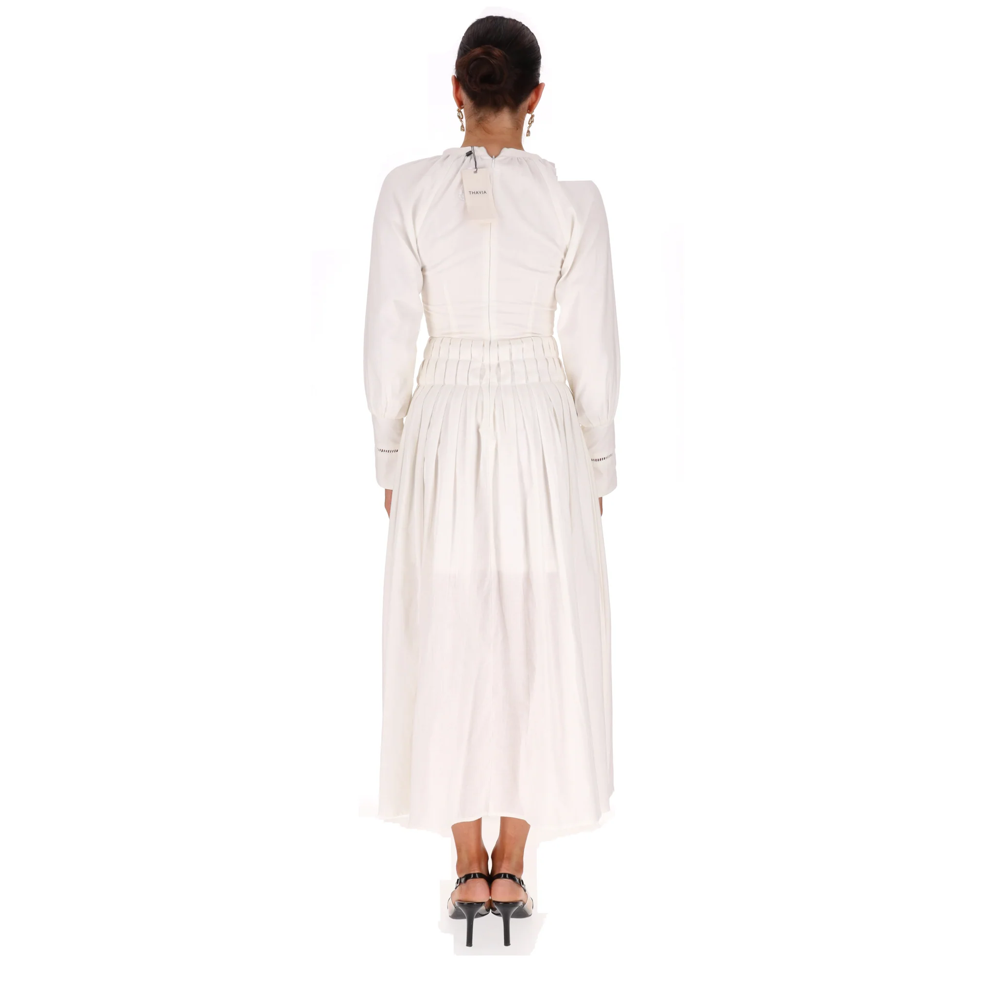 Thavia Poplin Balloon Sleeve Pleated Maxi Dress. Size XS - Image 4