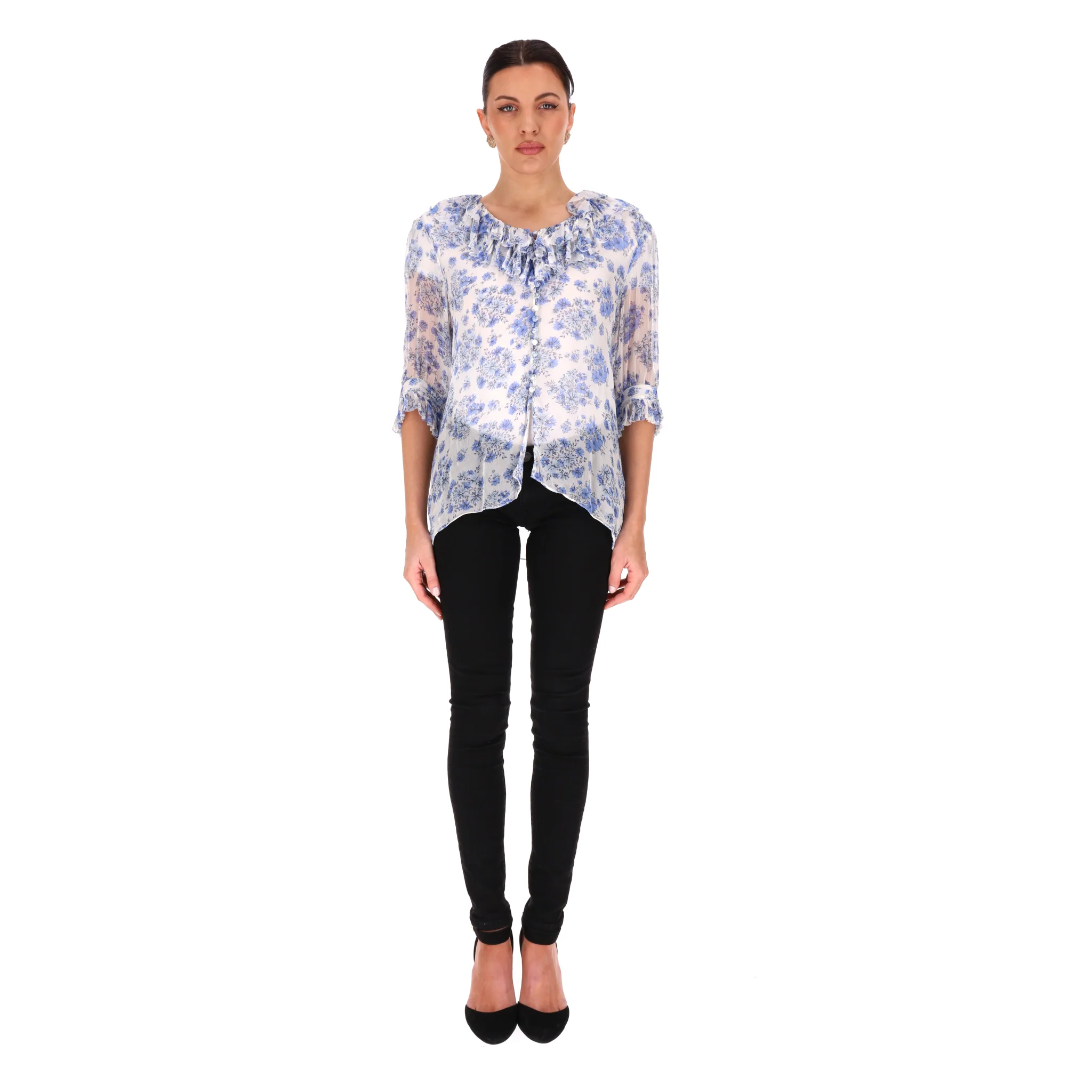 The Kooples Floral Frill Detail Sheer Top. Size 3 - Image 2