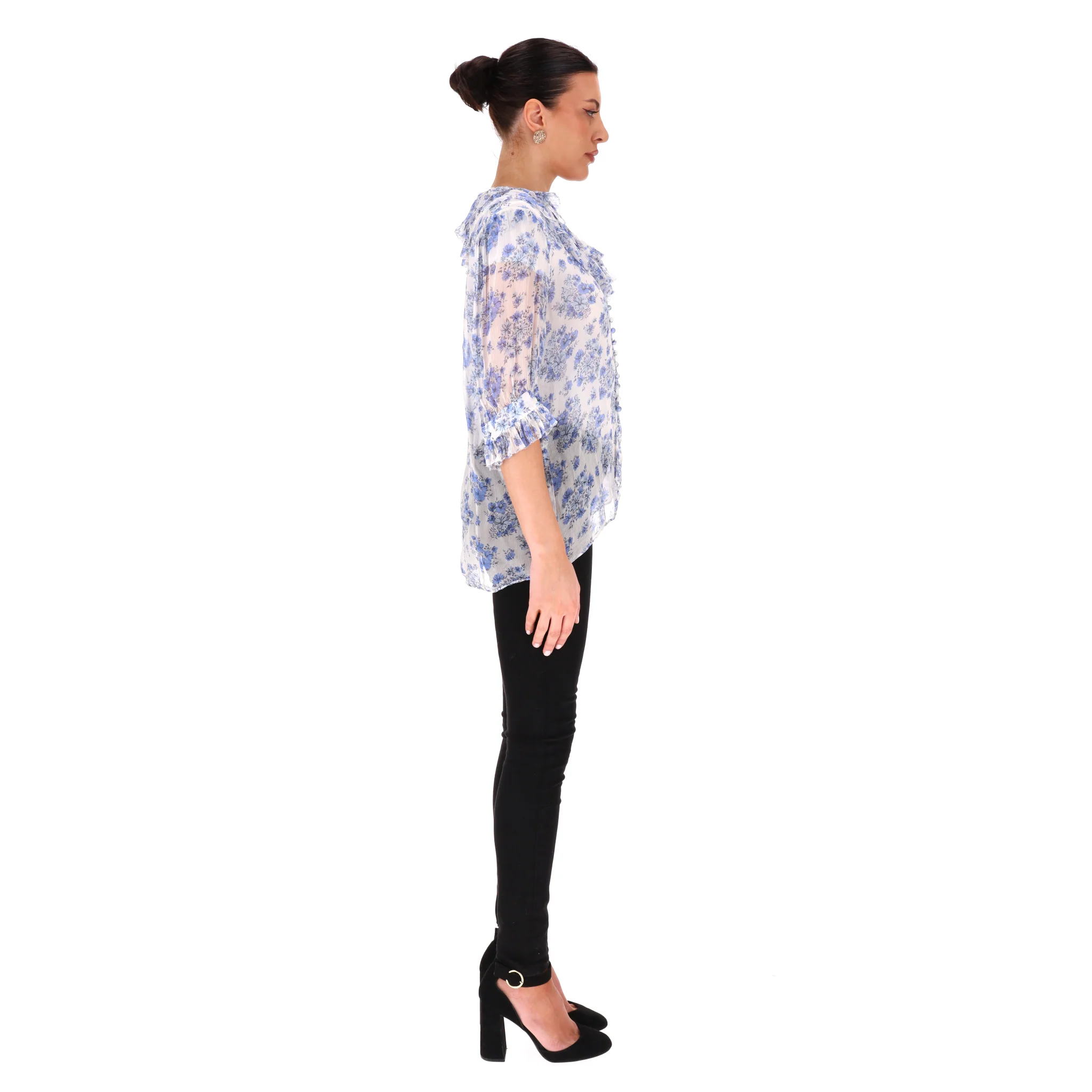 The Kooples Floral Frill Detail Sheer Top. Size 3 - Image 3