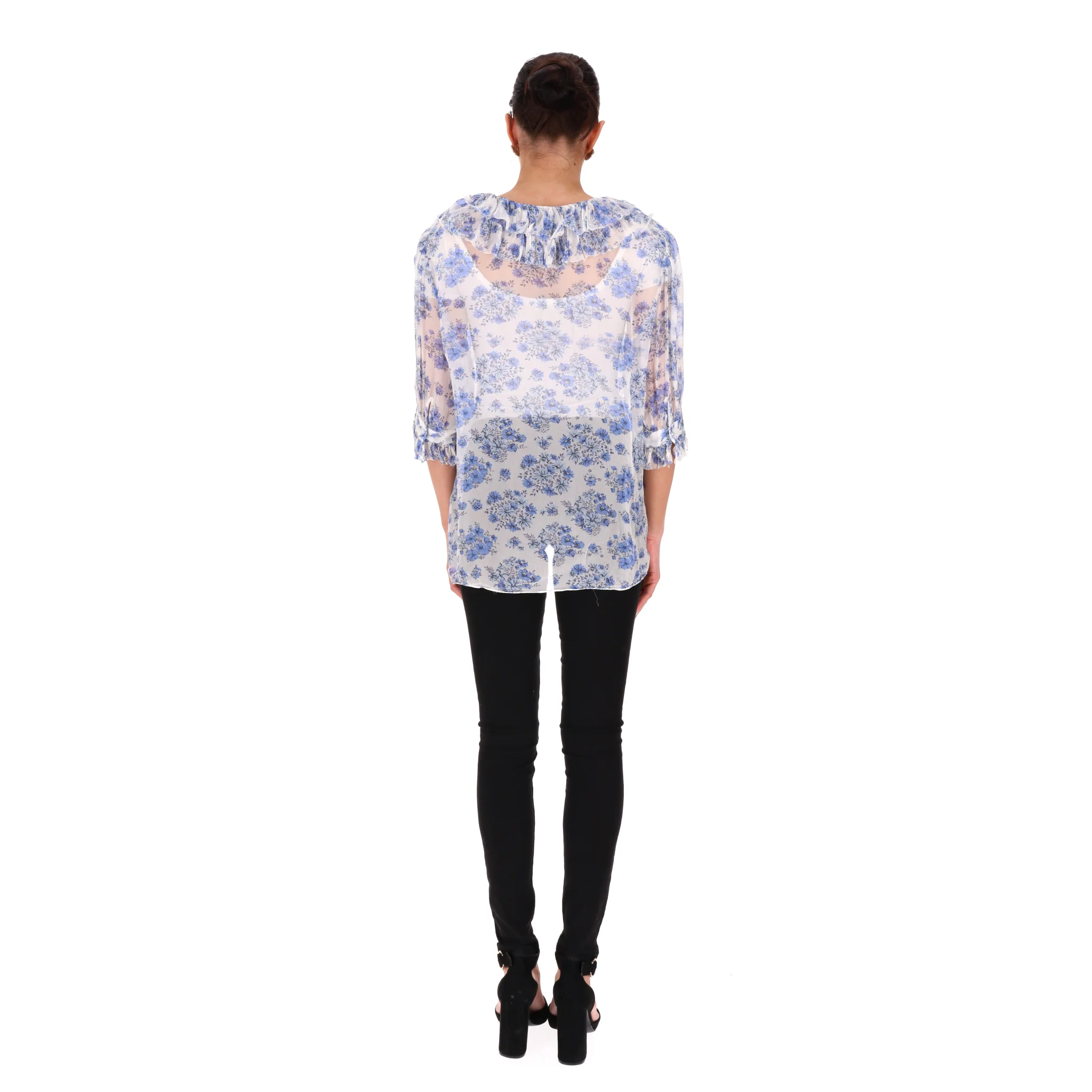 The Kooples Floral Frill Detail Sheer Top. Size 3 - Image 4