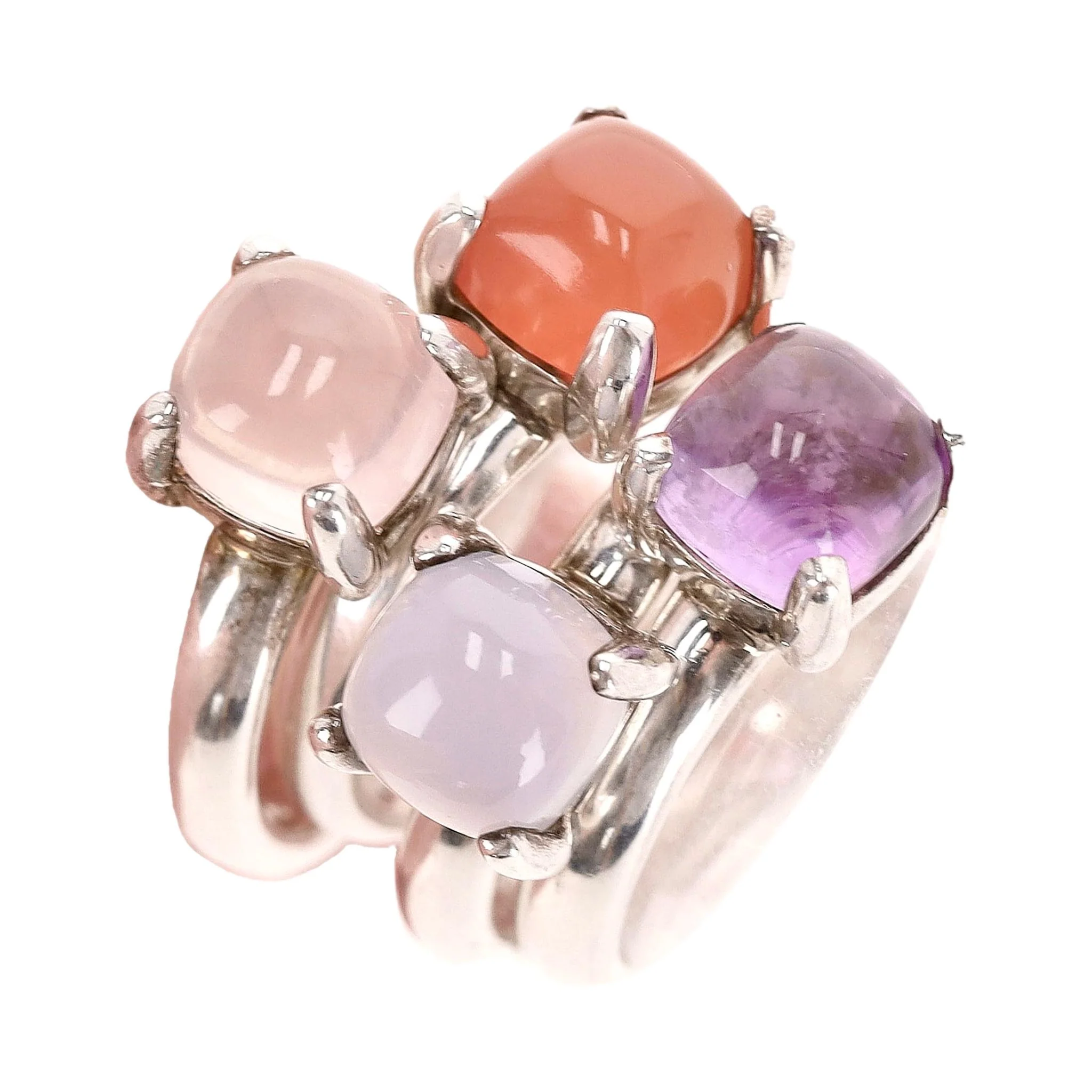 Tiffany & Co. Paloma Picasso Set Of Four - Sterling Silver Gem Stone Sugar Stacking Rings - Image 11