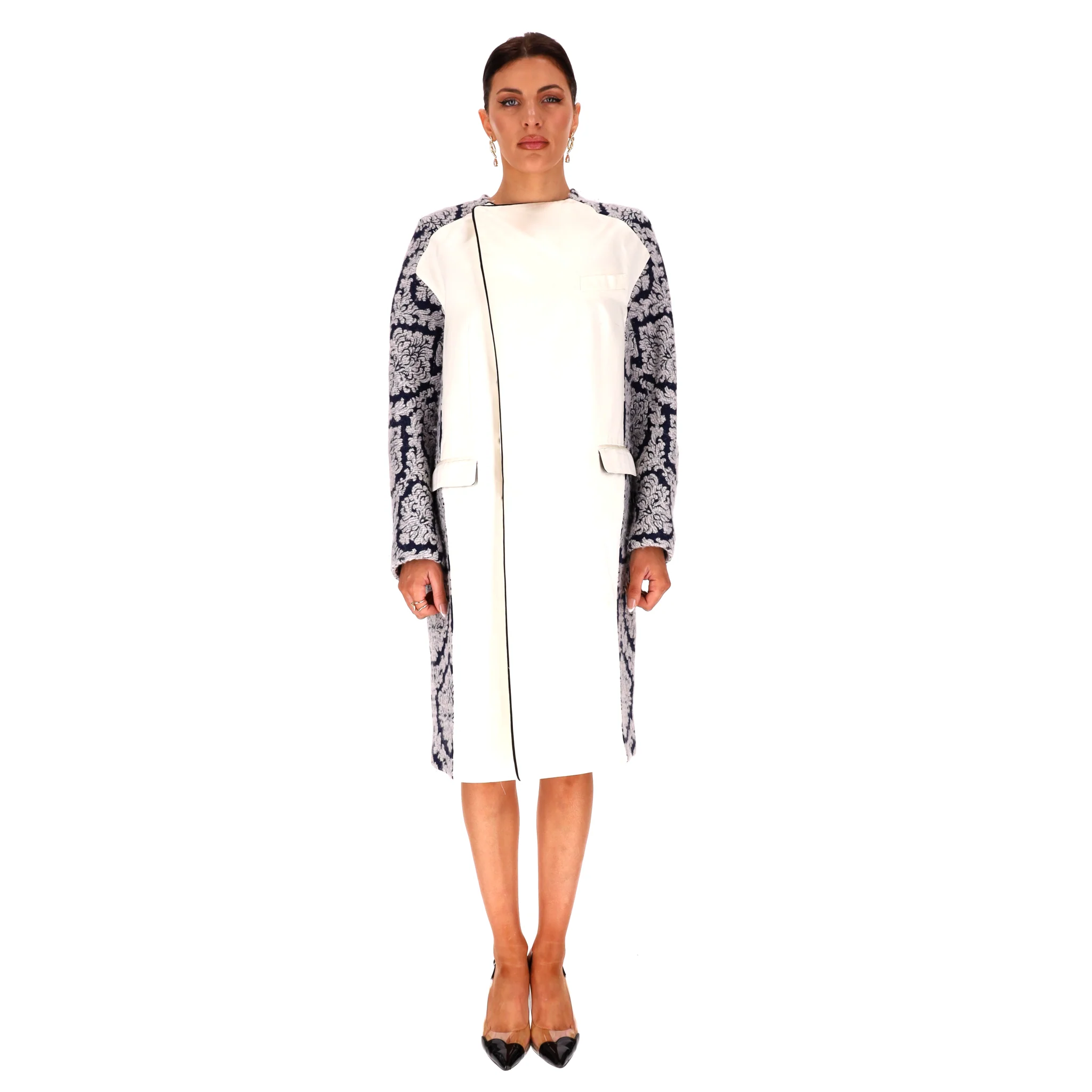 Toga Pulla Archives Wool & Silk Blend Coat With Jacquard Side Panels. Size 2 - Image 2