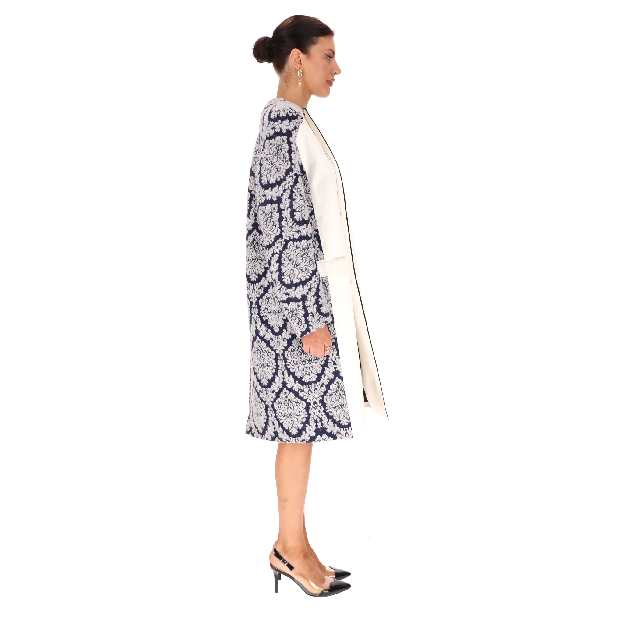 Toga Pulla Archives Wool & Silk Blend Coat With Jacquard Side Panels. Size 2 - Image 3