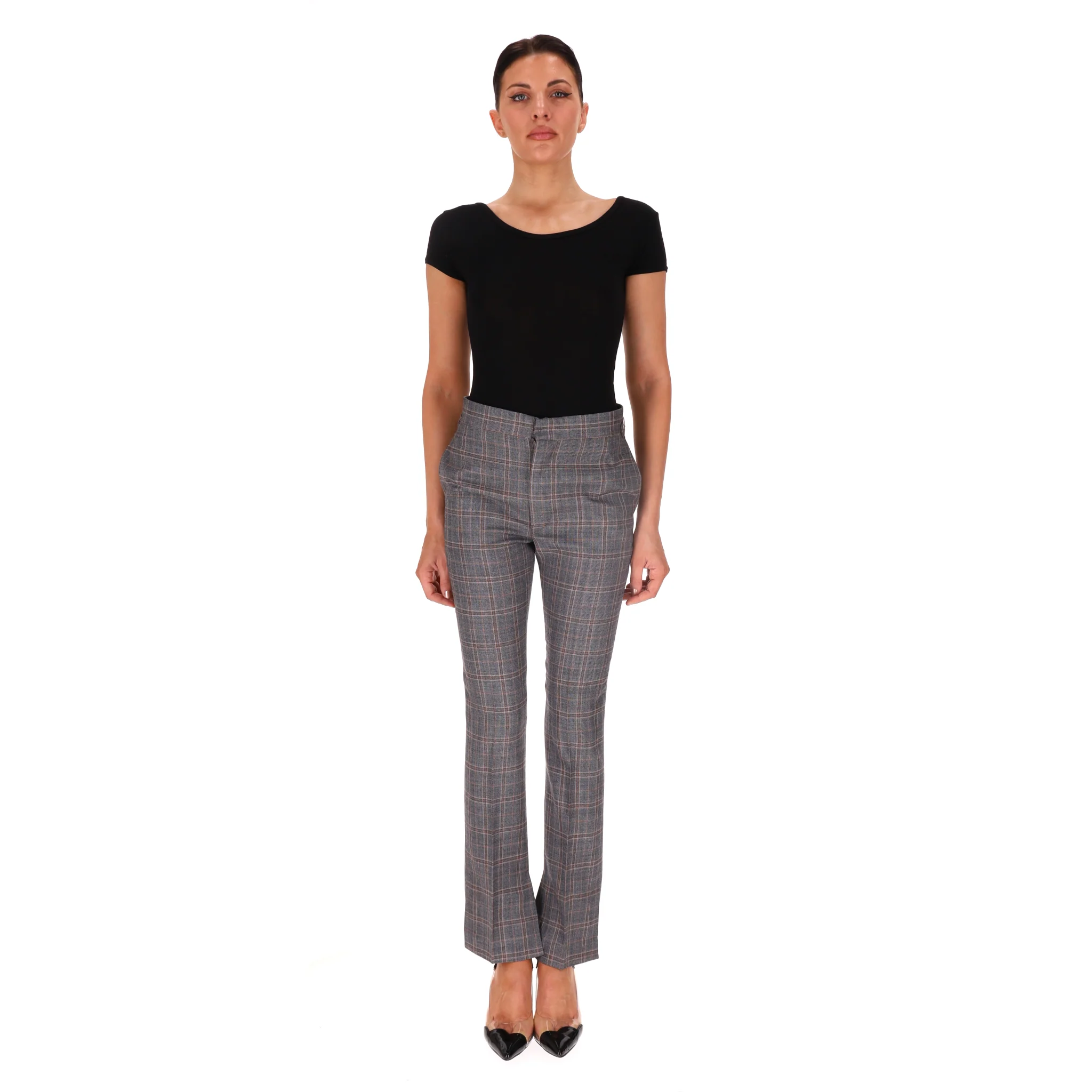 Togo Pulla Checked Wool Trousers With A Side Slit. Size XS - Image 2