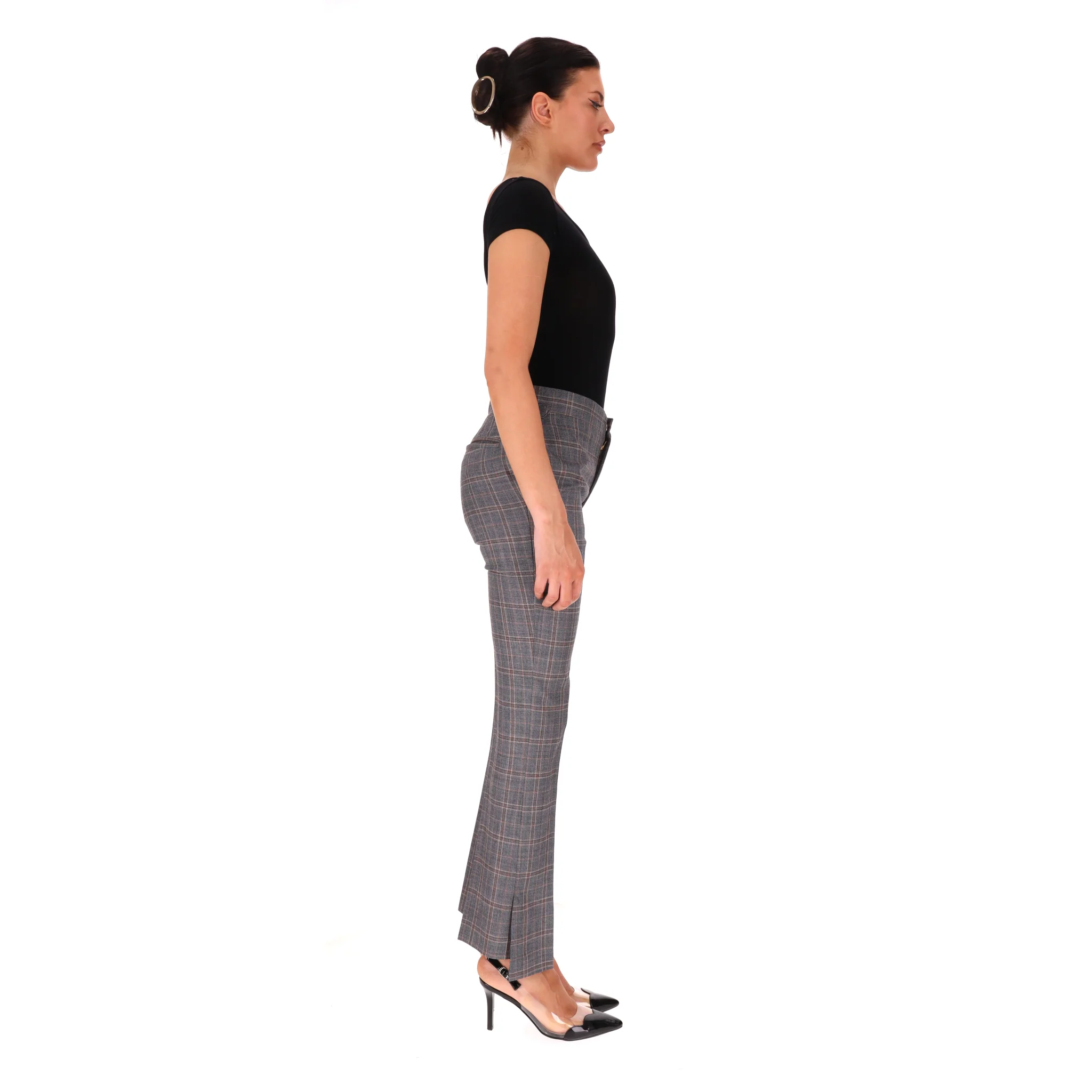 Togo Pulla Checked Wool Trousers With A Side Slit. Size XS - Image 3