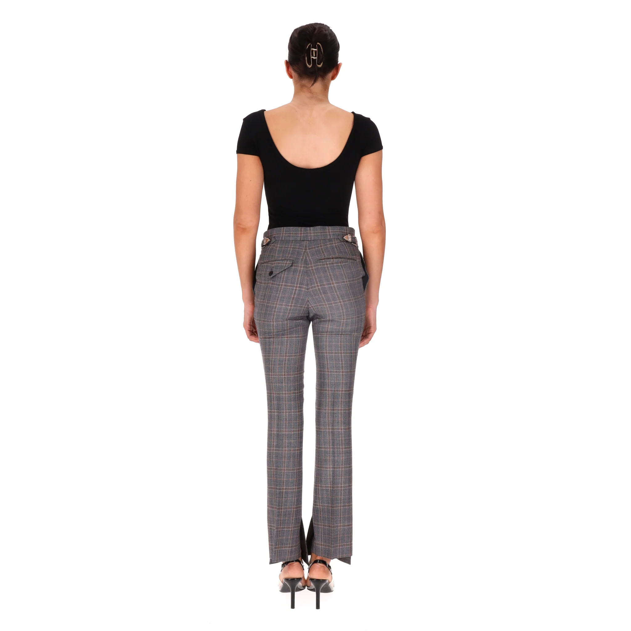 Togo Pulla Checked Wool Trousers With A Side Slit. Size XS - Image 4