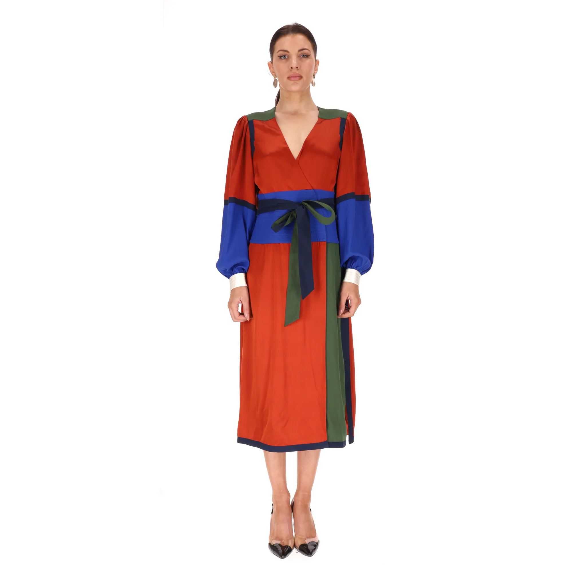Tory Burch Colour-Block Silk Blend Crepe Wrap Dress. Size 1 - XS - Image 2