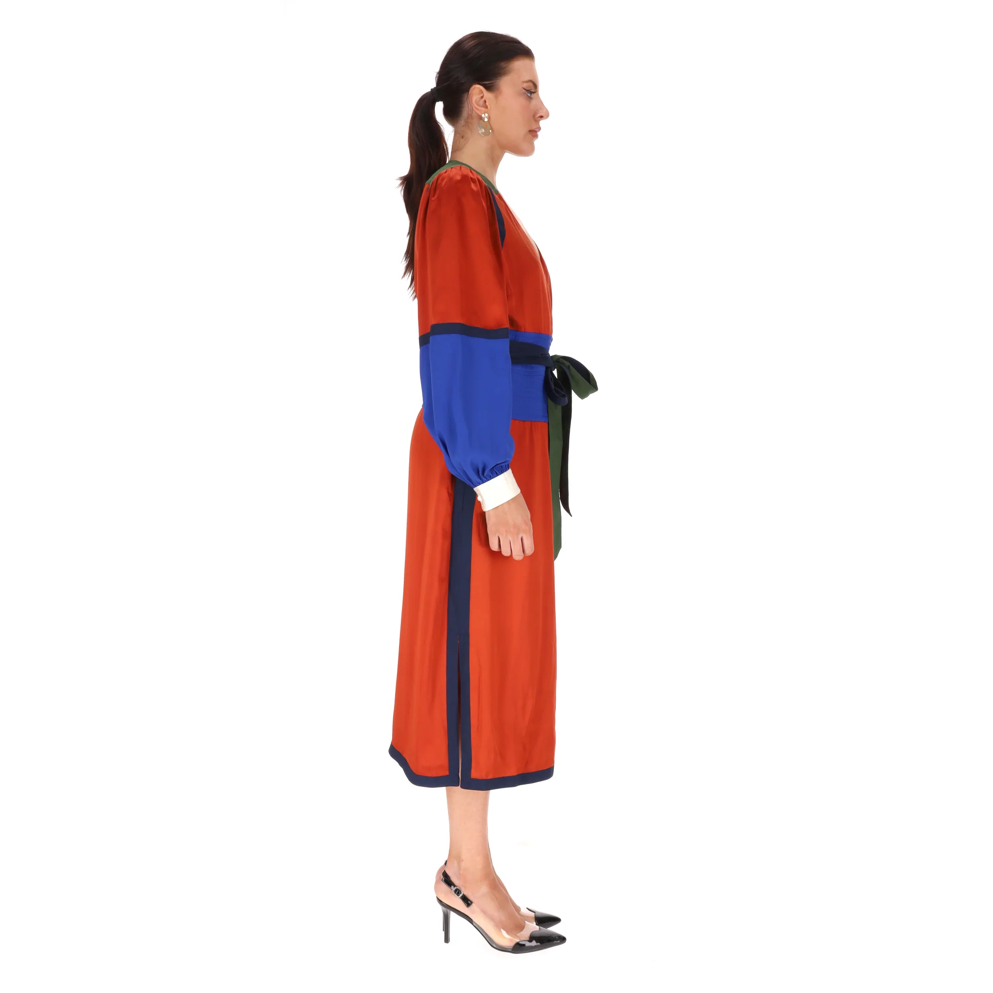 Tory Burch Colour-Block Silk Blend Crepe Wrap Dress. Size 1 - XS - Image 3