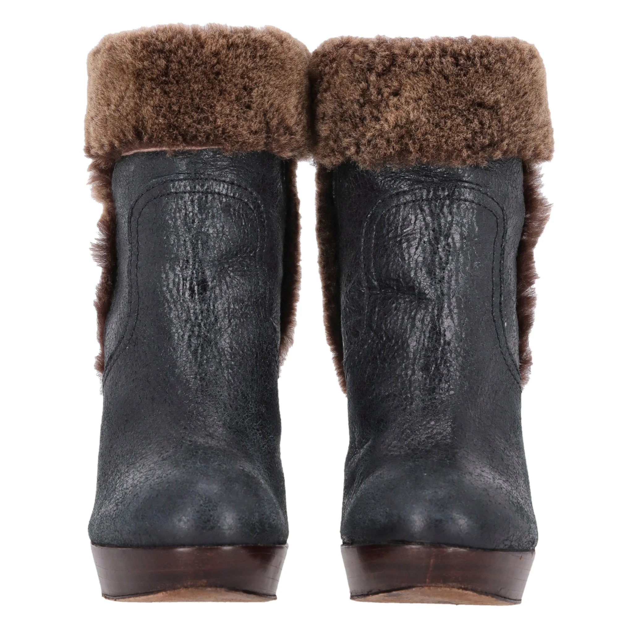 Tory Burch Leather & Shearling Sebastian Ankle Boots. Size 38 - Image 2