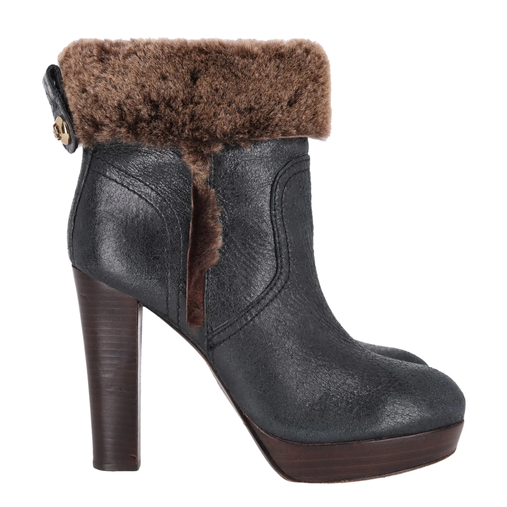 Tory Burch Leather & Shearling Sebastian Ankle Boots. Size 38 - Image 3