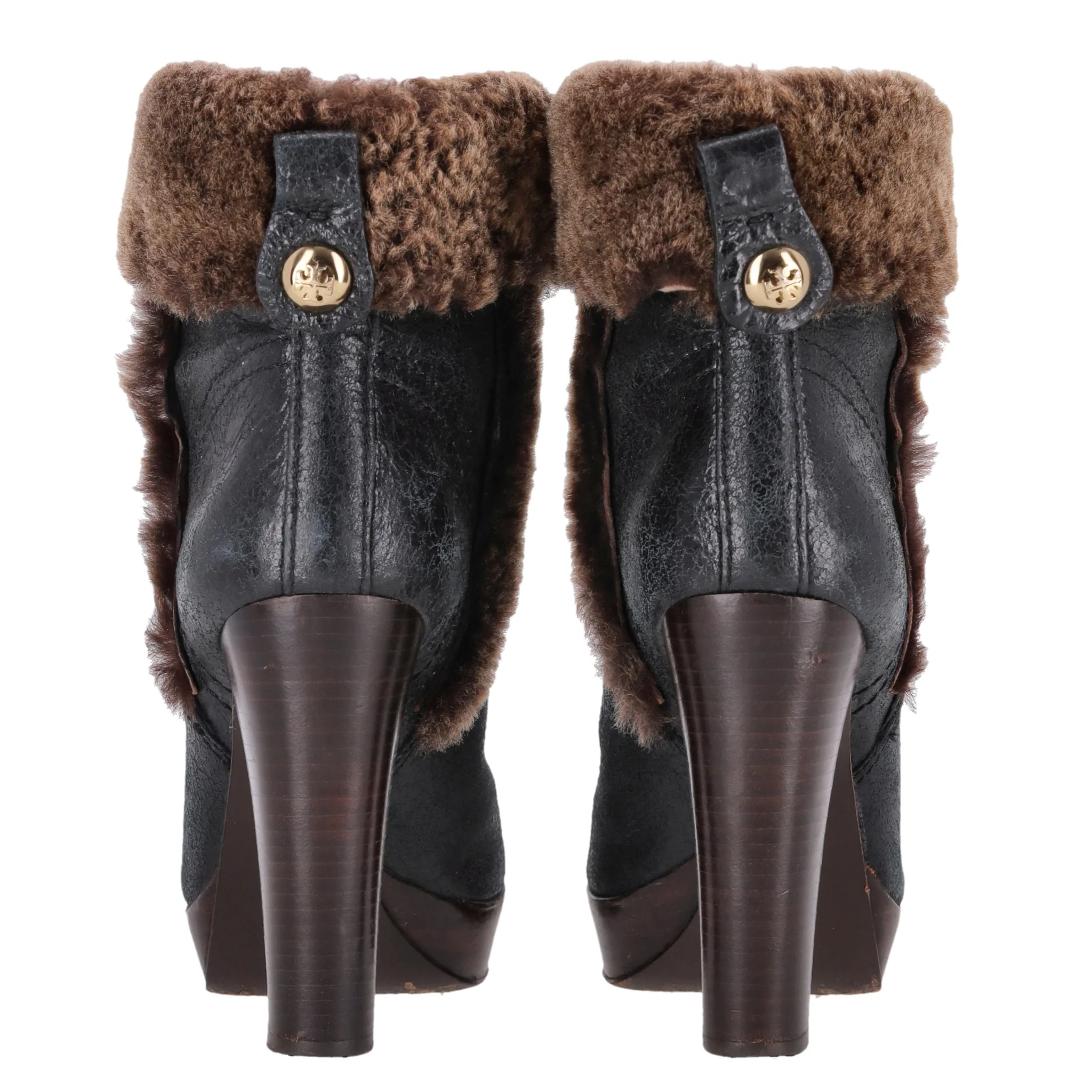 Tory Burch Leather & Shearling Sebastian Ankle Boots. Size 38 - Image 4