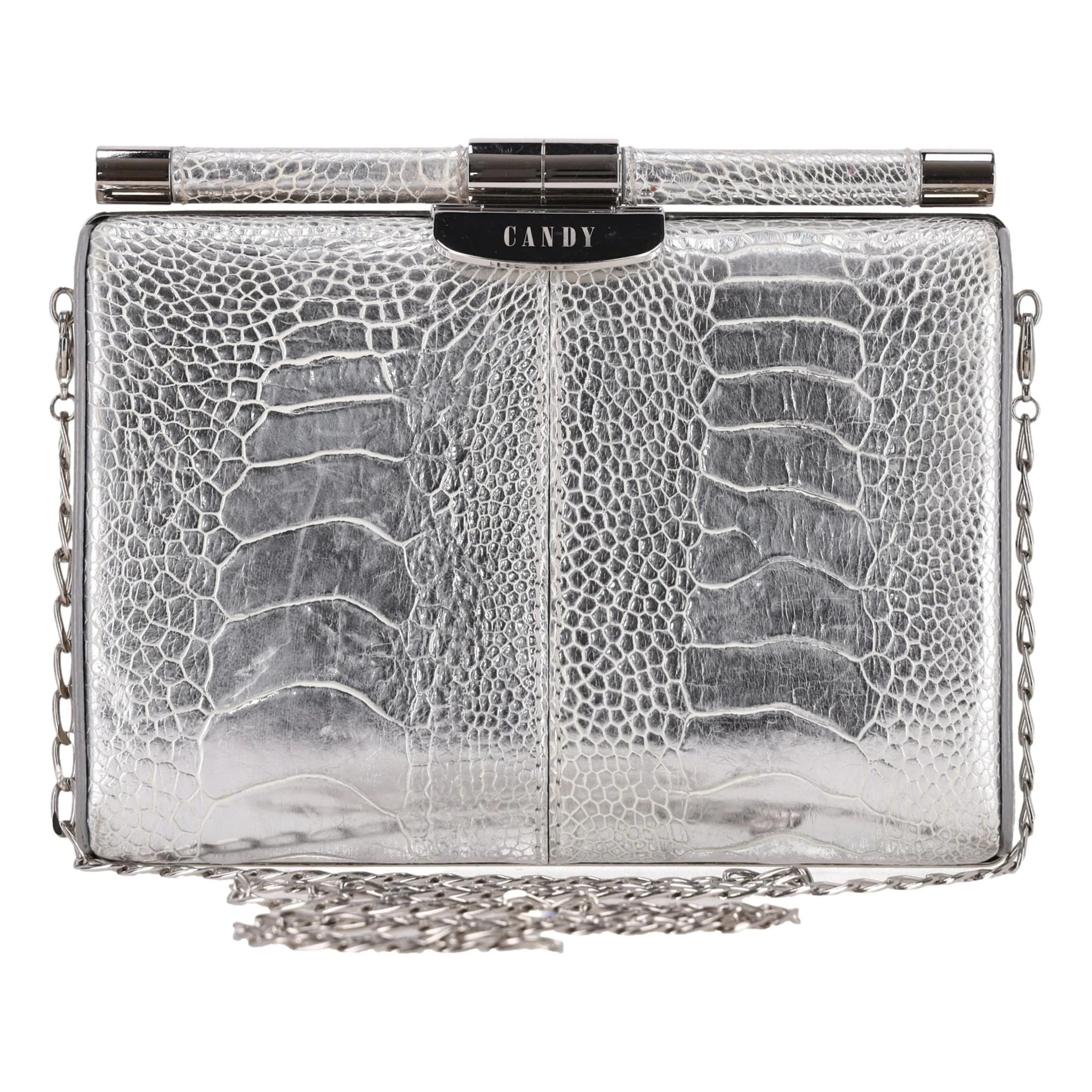Tyler Ellis Metallic Lizard Skin Clutch Bag With Chain Strap