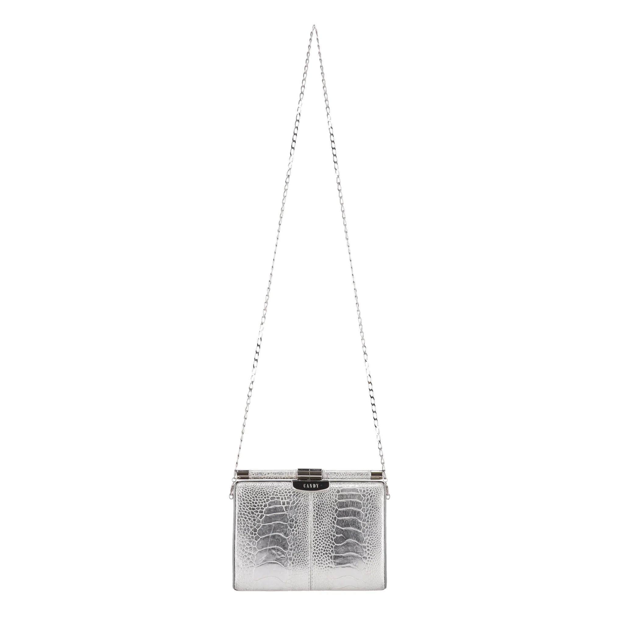 Tyler Ellis Metallic Lizard Skin Clutch Bag With Chain Strap - Image 2