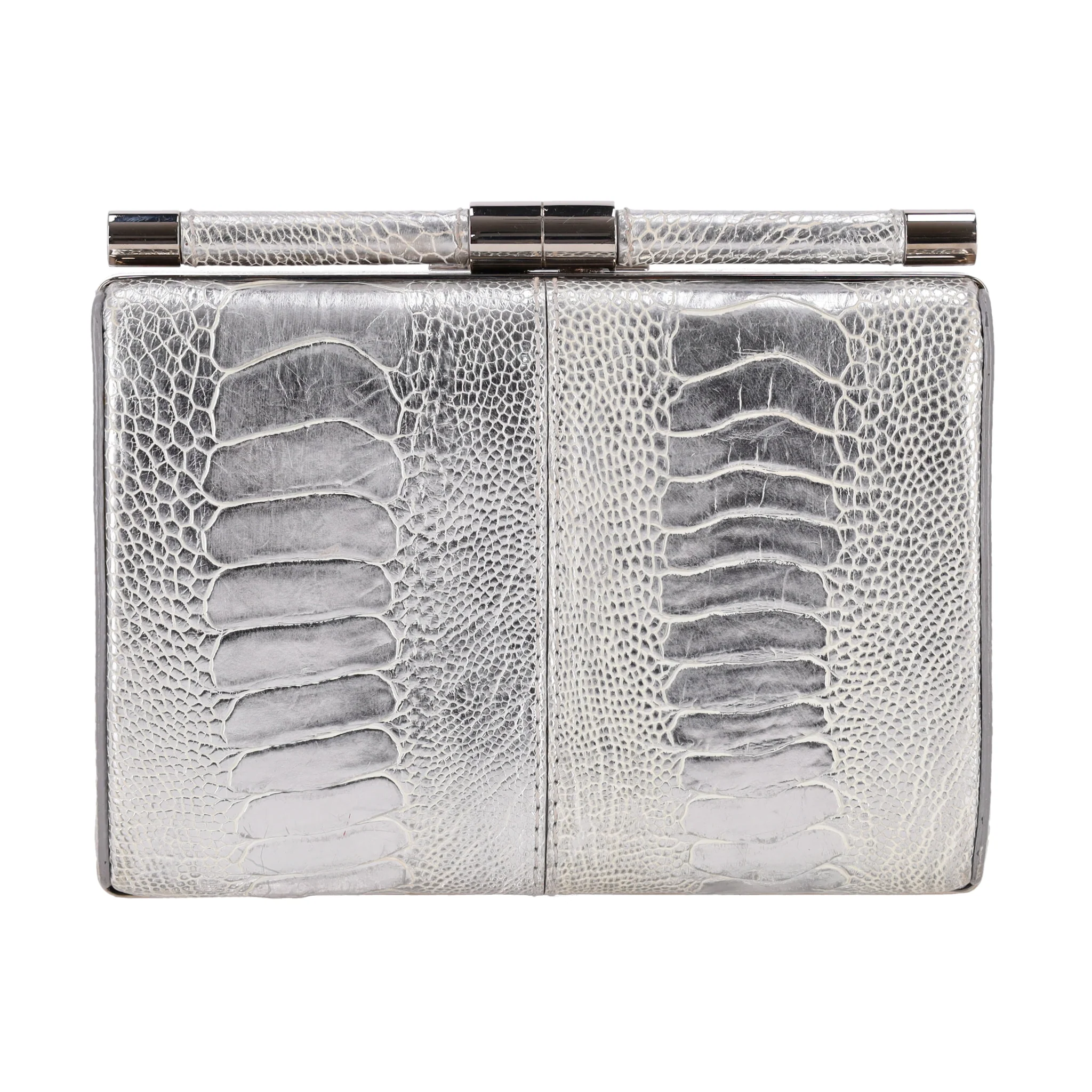 Tyler Ellis Metallic Lizard Skin Clutch Bag With Chain Strap - Image 4