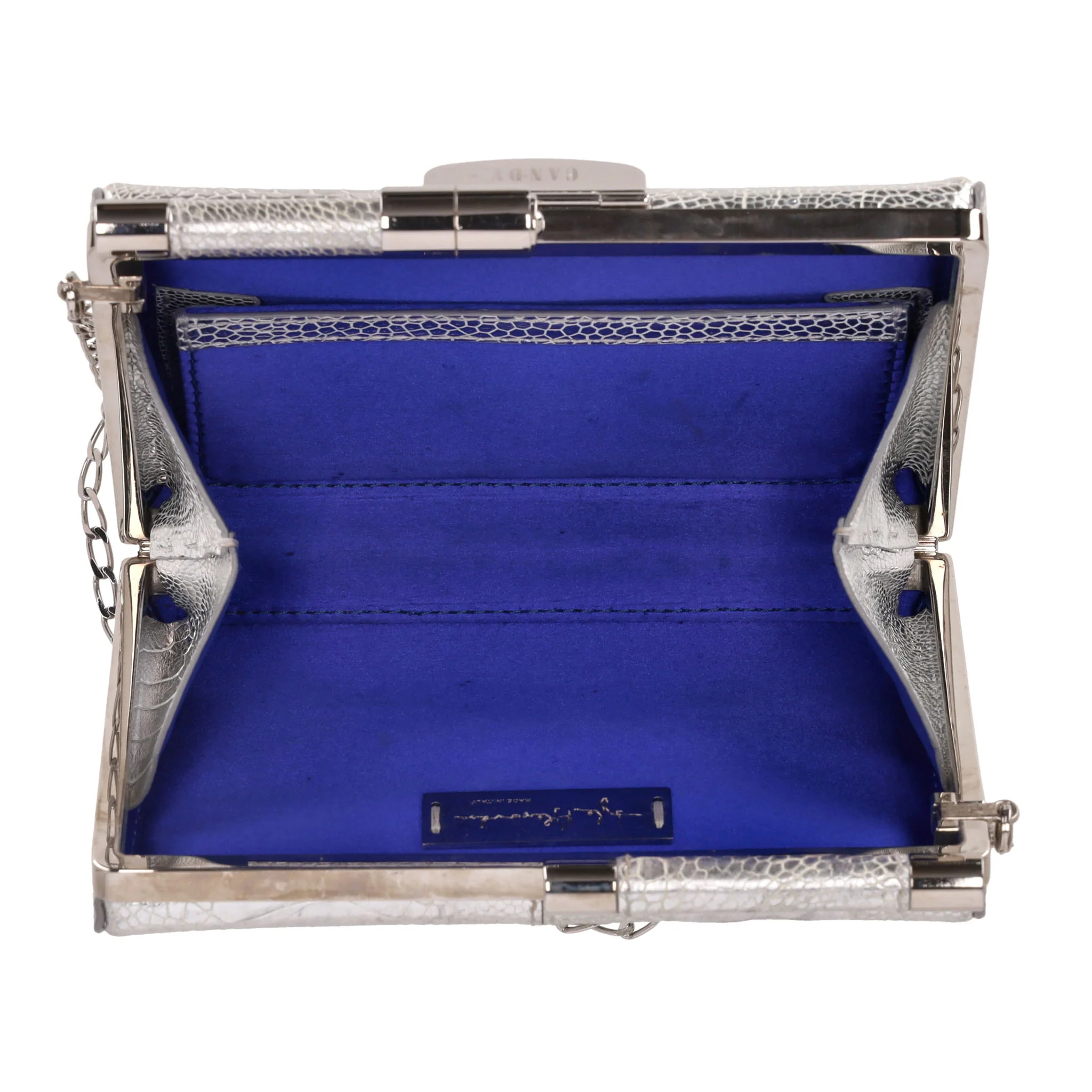 Tyler Ellis Metallic Lizard Skin Clutch Bag With Chain Strap - Image 6