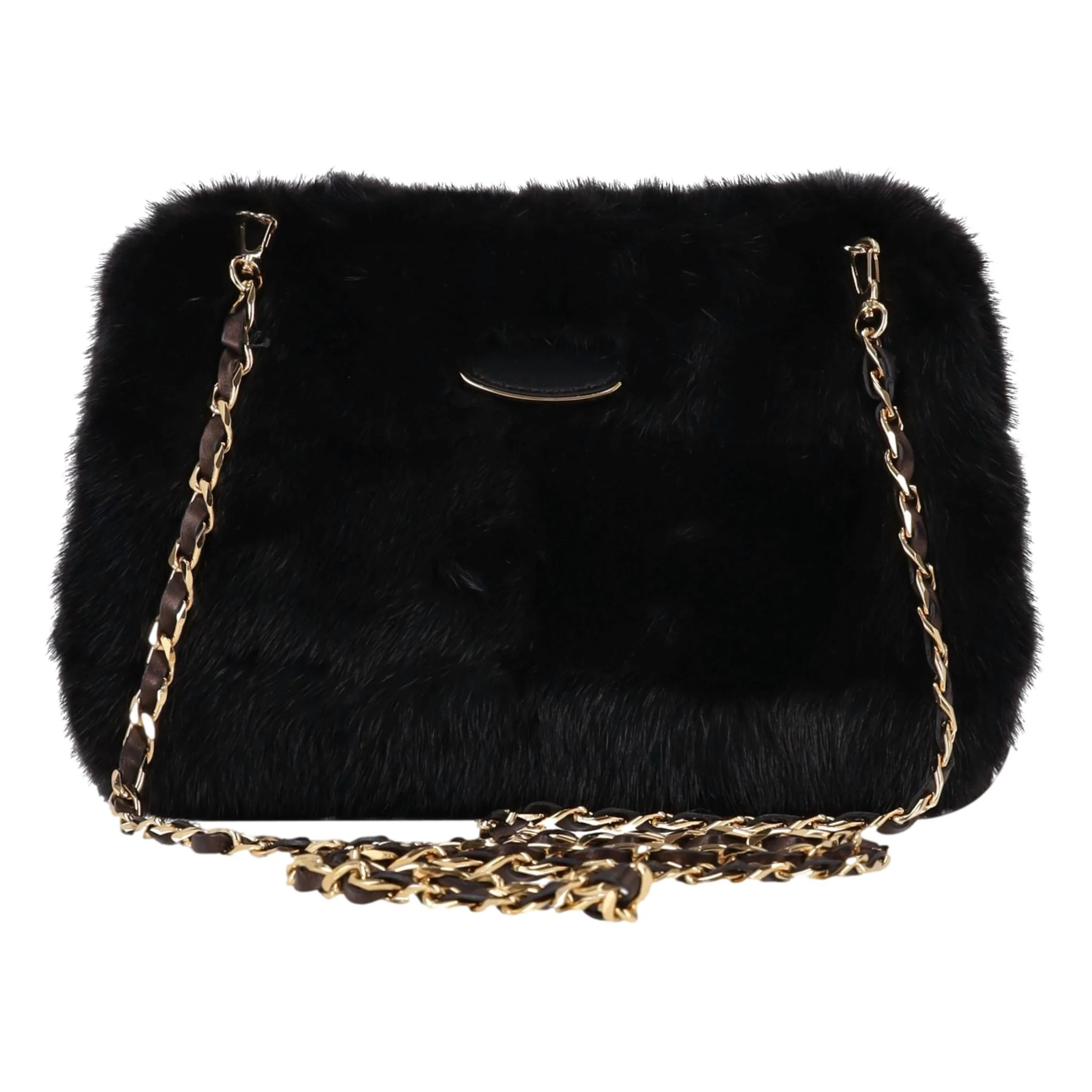 Tyler Ellis Mink Fur Clutch Bag With Leather & Chain Strap
