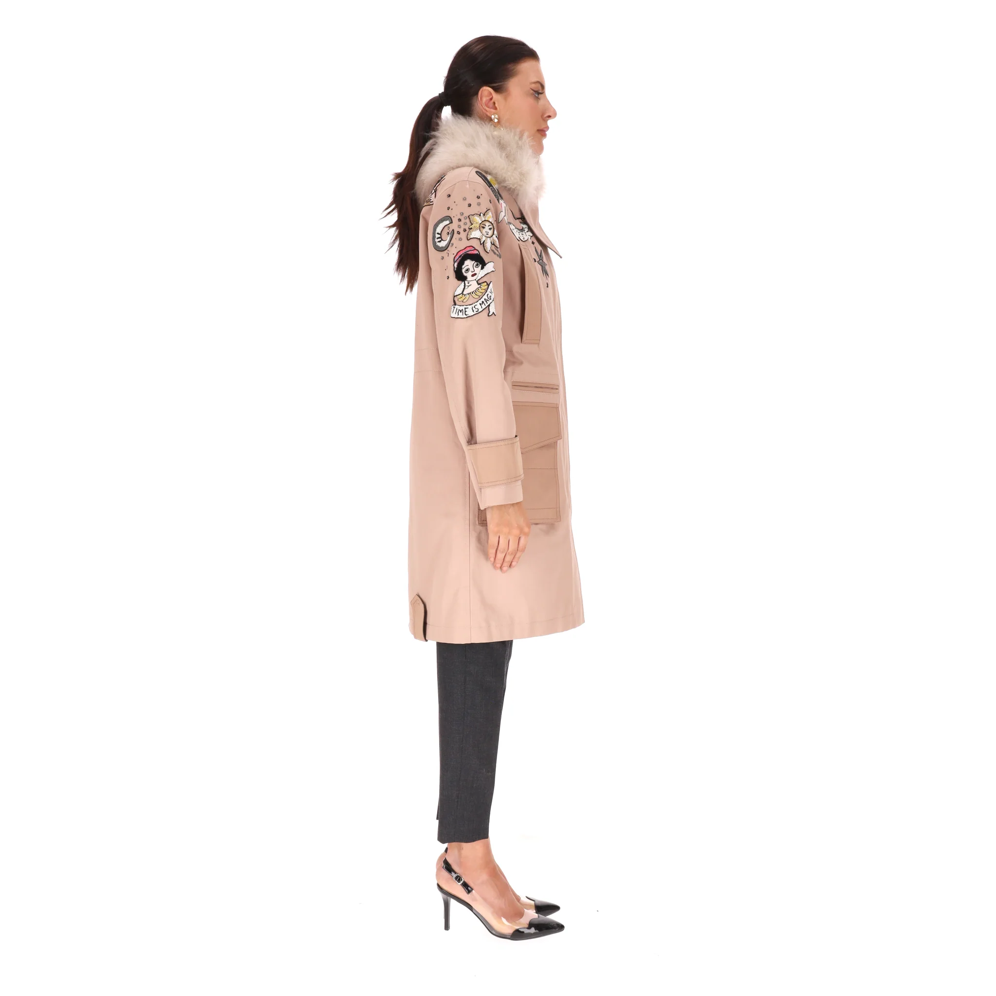 Valentino Tattoo Bead-Embroidered Fur Trimmed Parka Coat. Size 38IT - Image 3