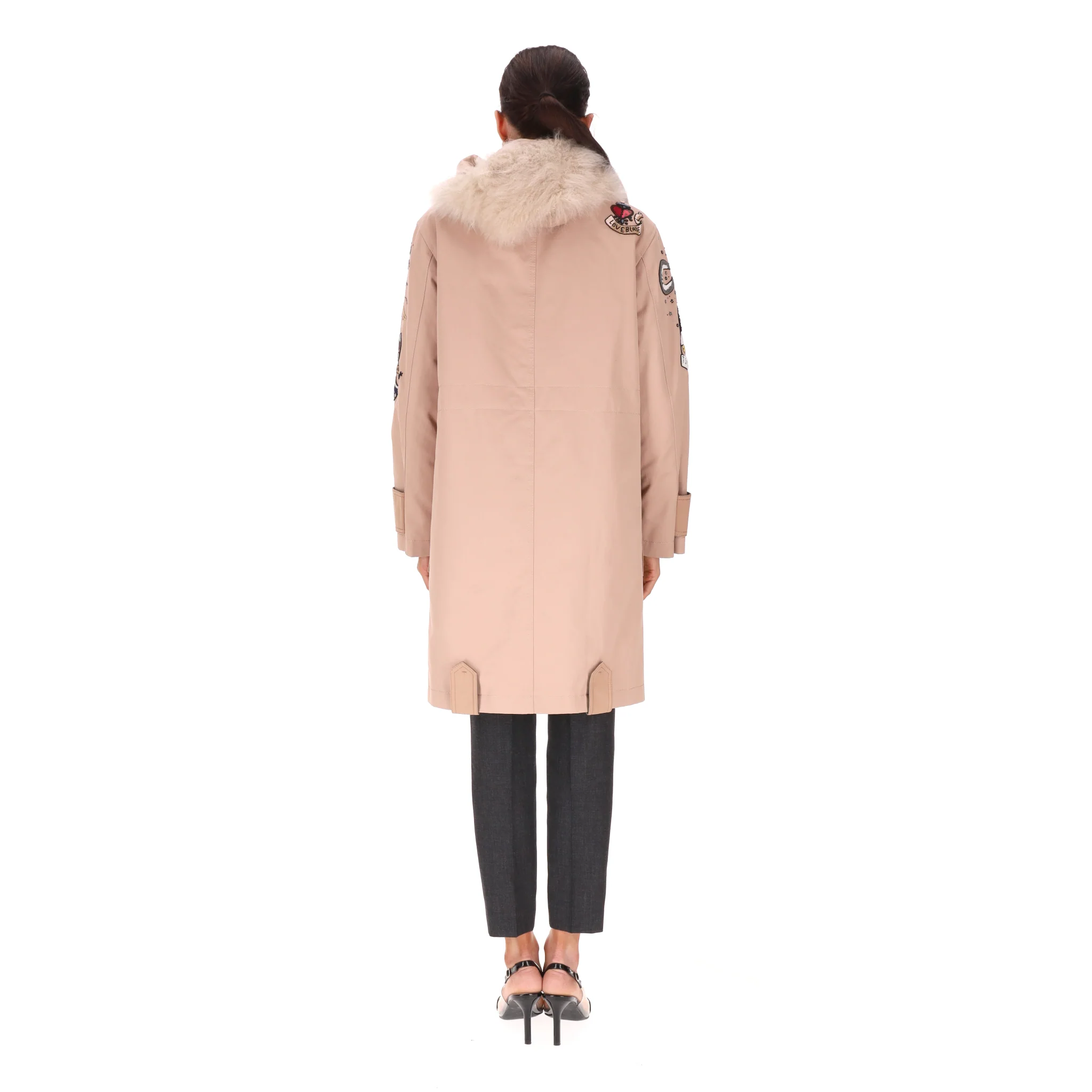 Valentino Tattoo Bead-Embroidered Fur Trimmed Parka Coat. Size 38IT - Image 4