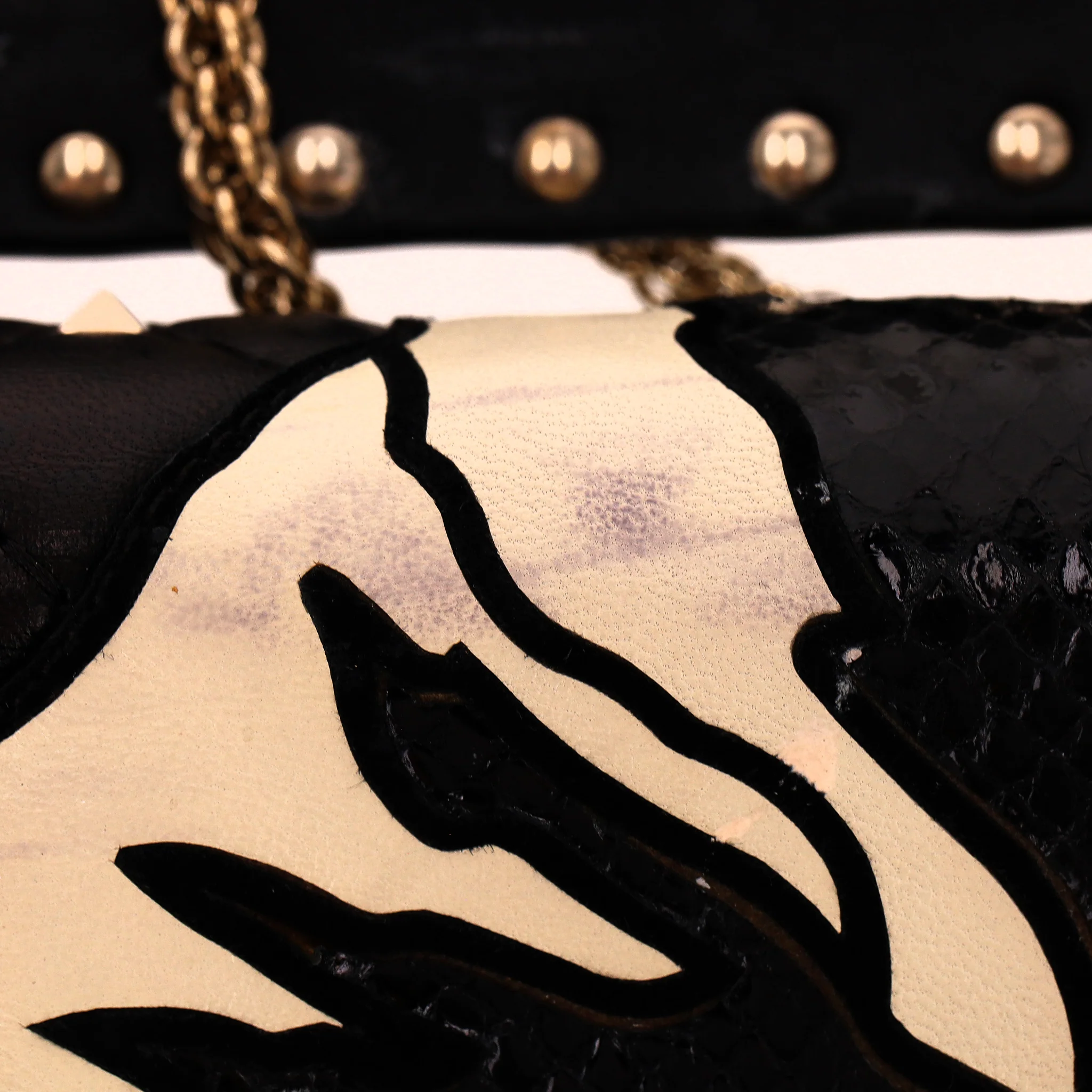 Valentino Garavani Rockstud Leather & Snakeskin Trimmed Floral Applique Bag - Image 11