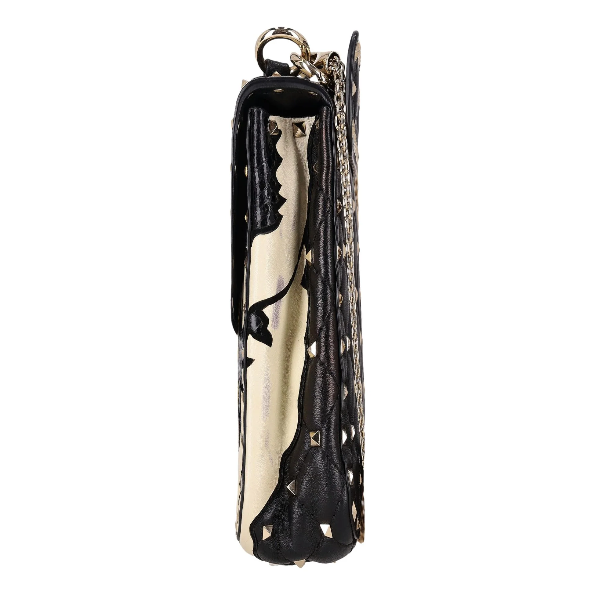 Valentino Garavani Rockstud Leather & Snakeskin Trimmed Floral Applique Bag - Image 3