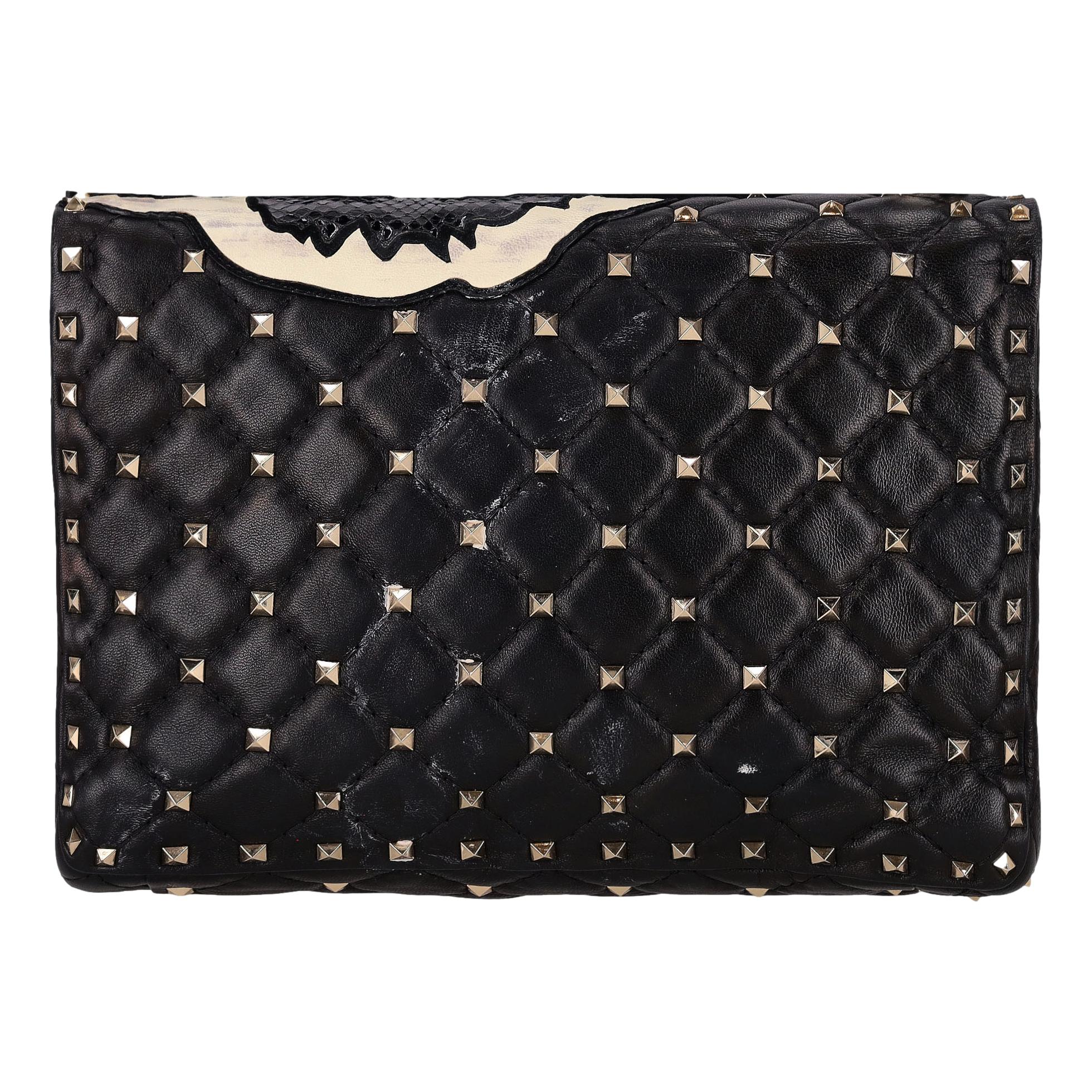 Valentino Garavani Rockstud Leather & Snakeskin Trimmed Floral Applique Bag - Image 4