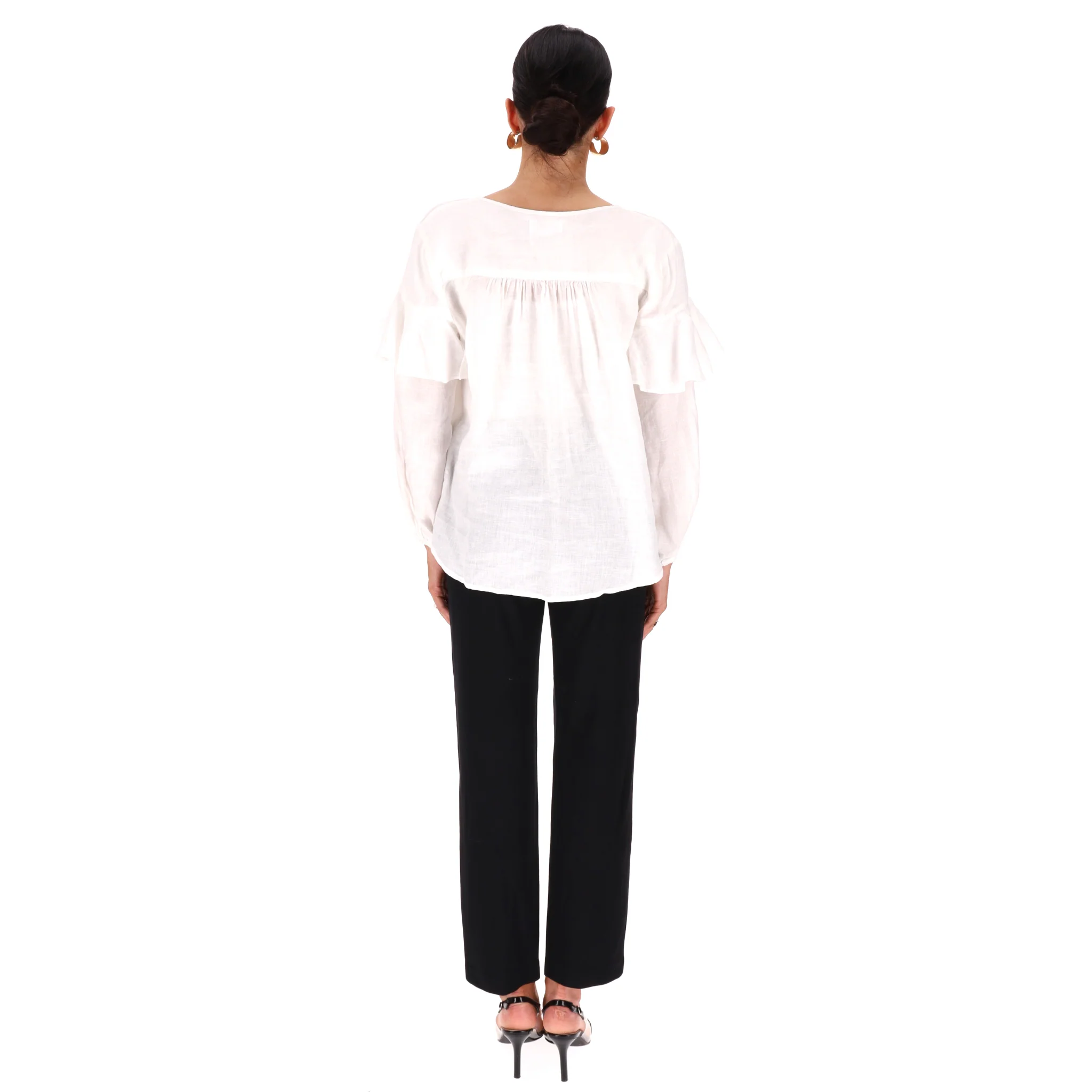 Velvet Linen Ruffle Shirt. Size S - Image 4