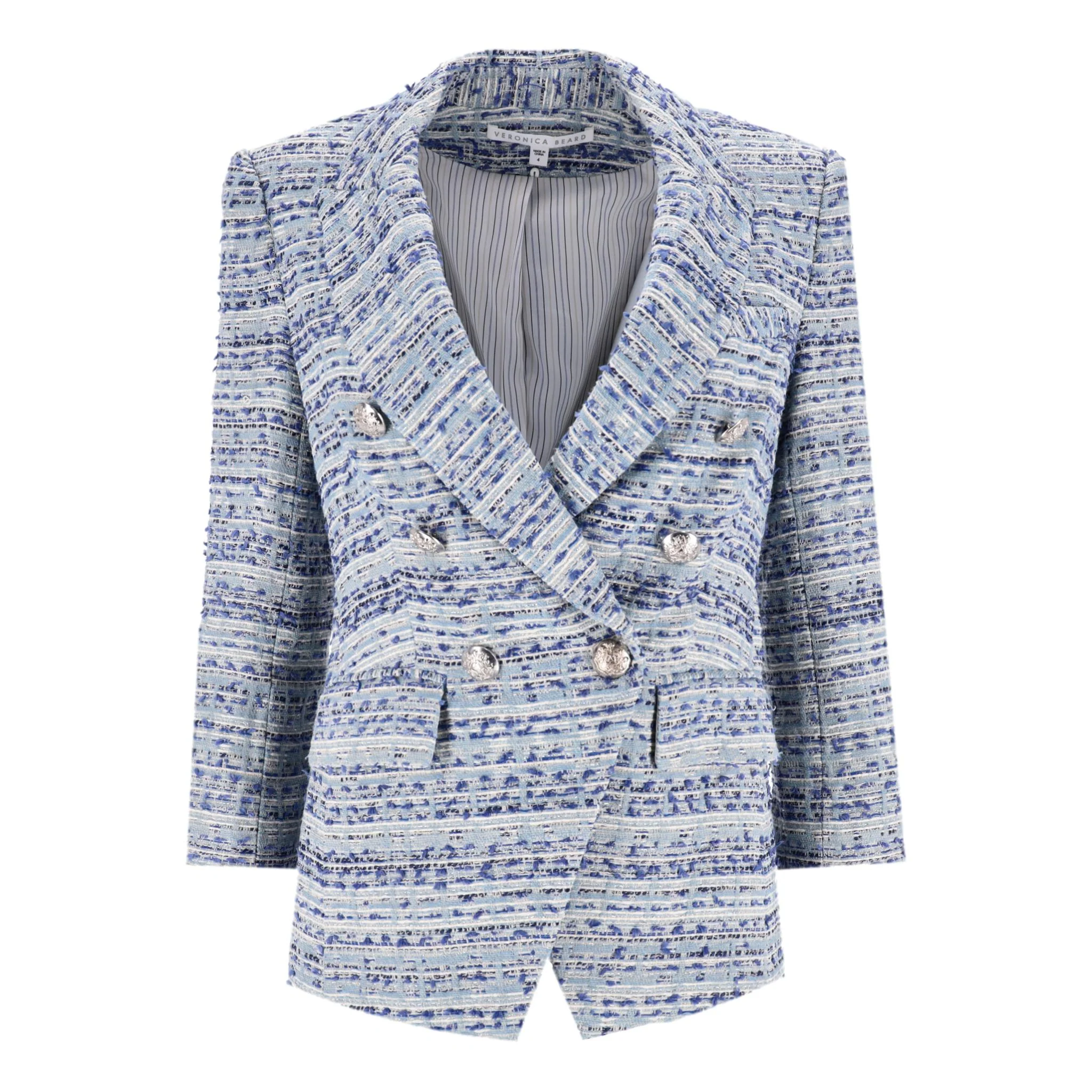 Veronica Beard Double-Breasted Metallic Bouclé-Tweed Jacket. Size 4US