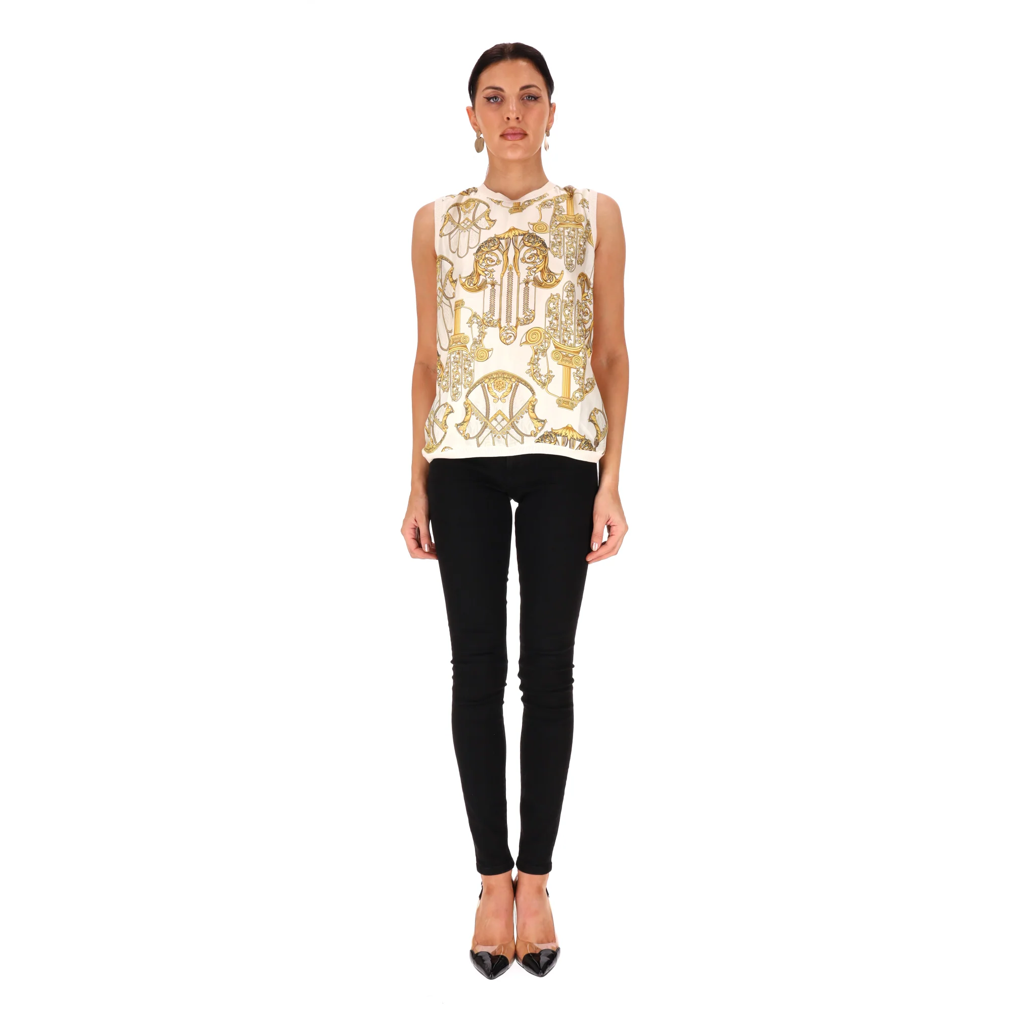 Versace Collection Baroque Print Silk Knitted Top. Size 44IT - Image 2