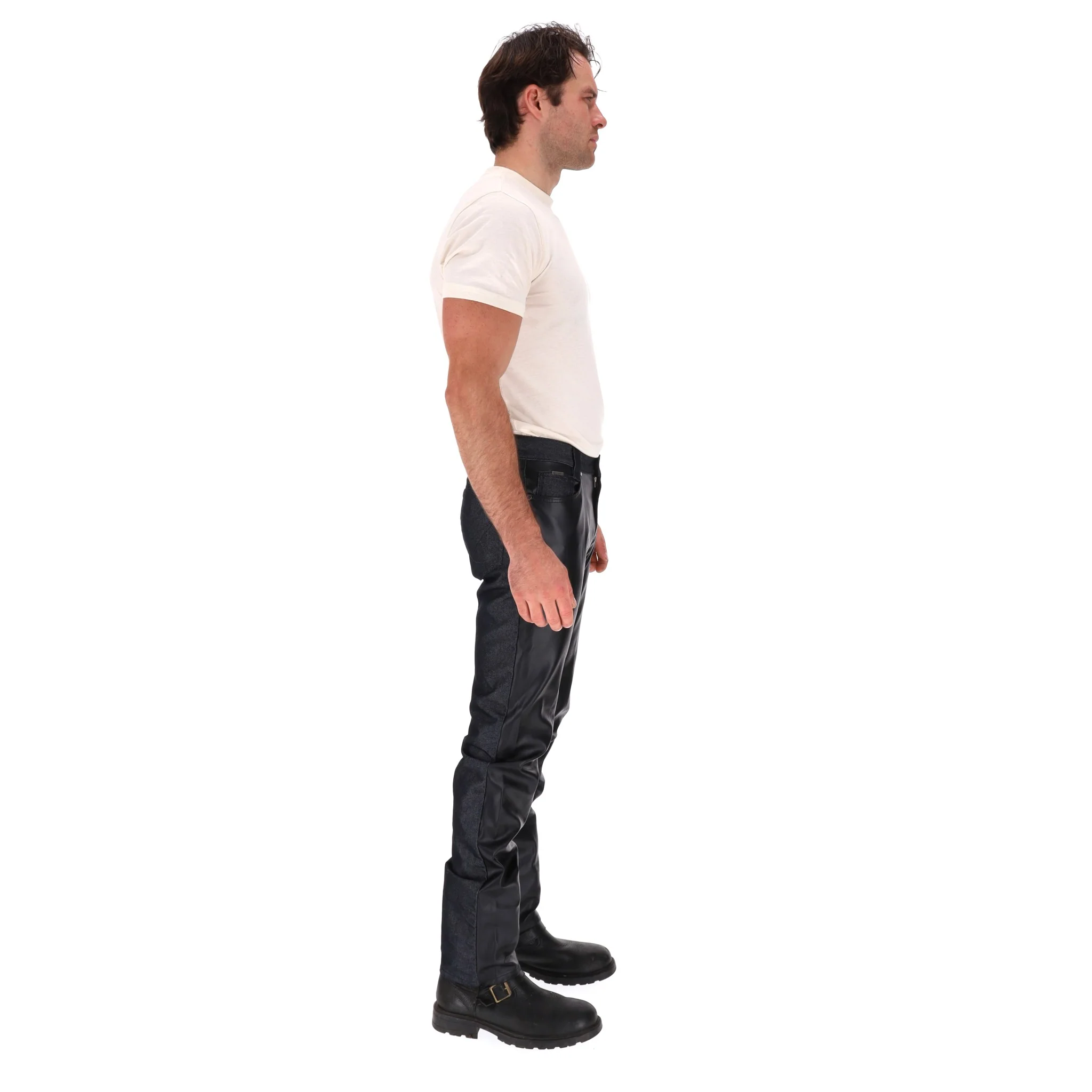 Versace Faux Leather & Denim Jeans. Size 32 - Image 3