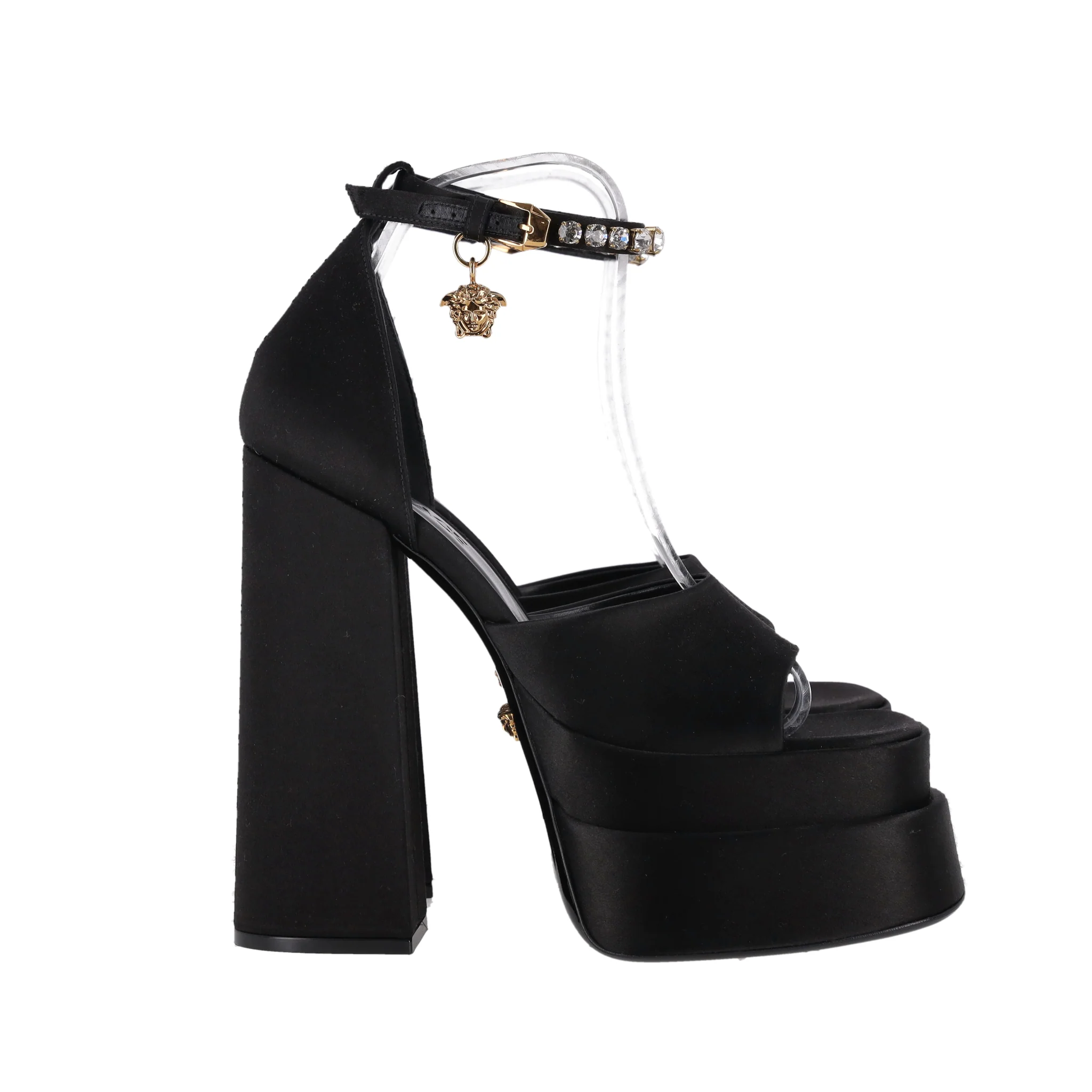 Versace Medusa Charm Satin Platform Sandals. Size 38 - Image 3