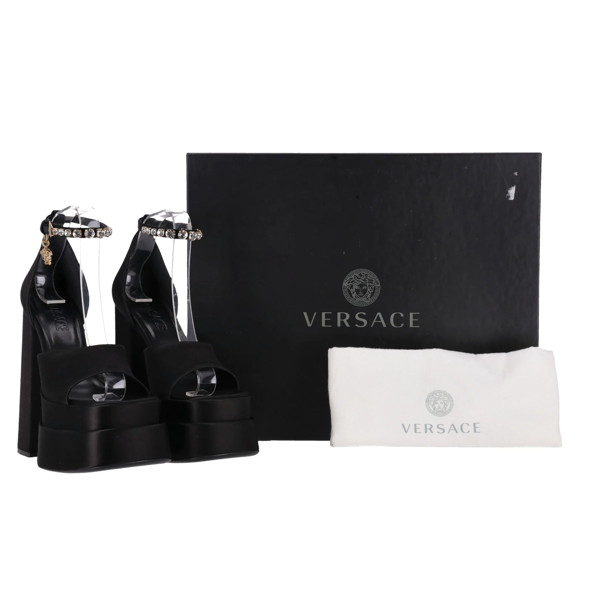Versace Medusa Charm Satin Platform Sandals. Size 38 - Image 7