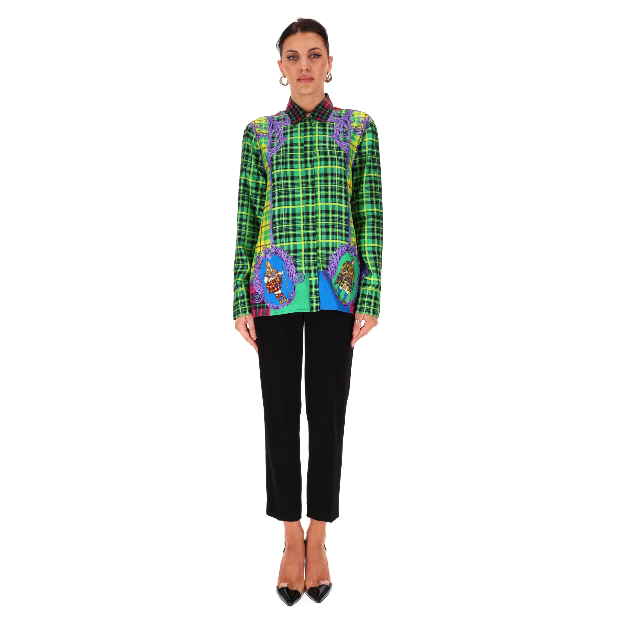 Versace Tartan Check 'The Clans' Silk Shirt. Size 42IT - Image 2