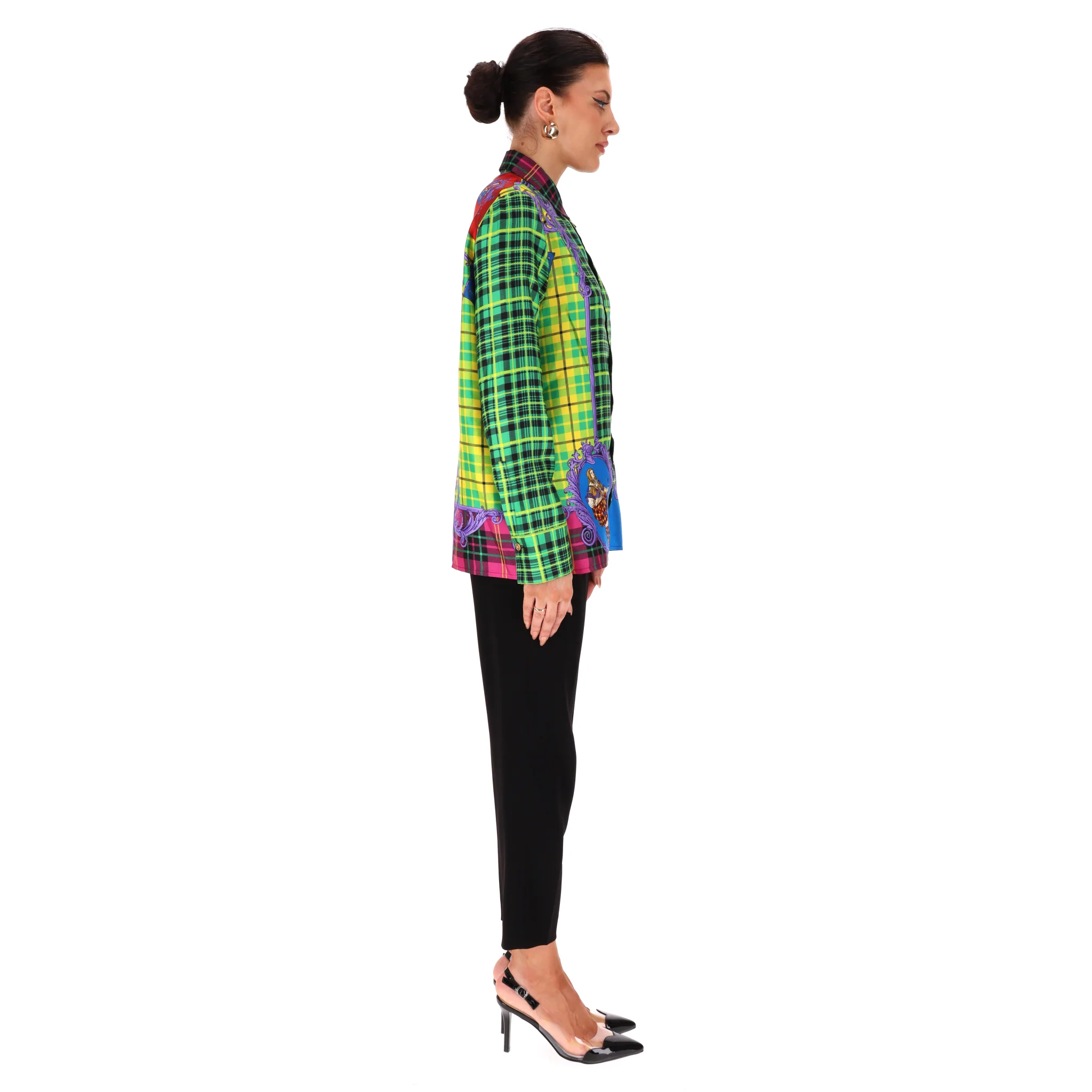 Versace Tartan Check 'The Clans' Silk Shirt. Size 42IT - Image 3