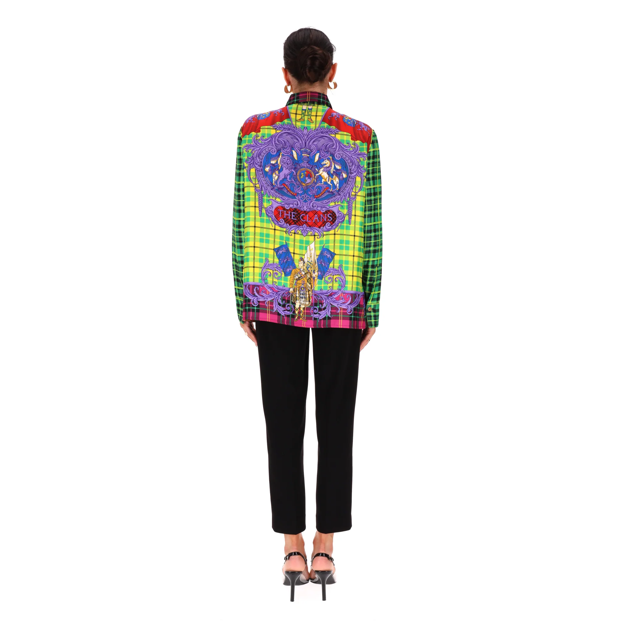Versace Tartan Check 'The Clans' Silk Shirt. Size 42IT - Image 4