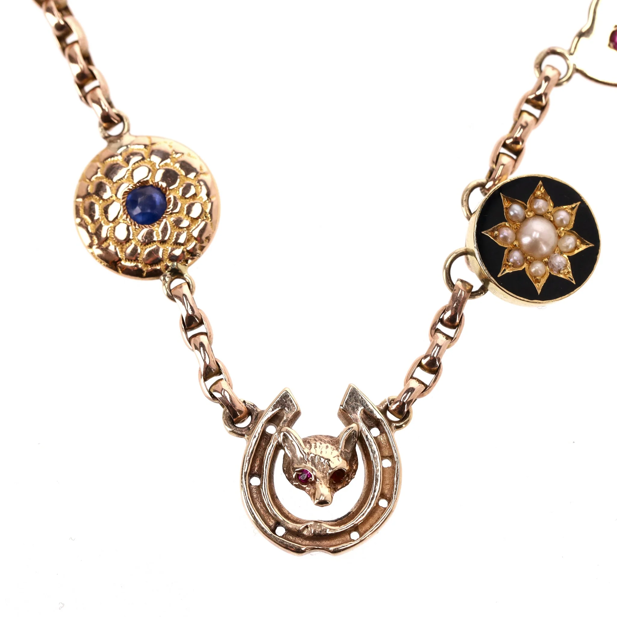 Vintage - Victorian Multi Charm Necklace 15ct Gold With Rubies, Sapphires & Pearls - Image 4