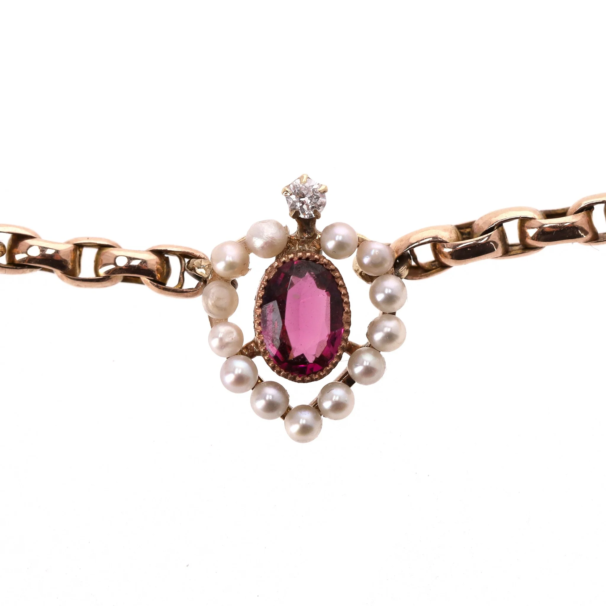 Vintage - Victorian Multi Charm Necklace 15ct Gold With Rubies, Sapphires & Pearls - Image 5