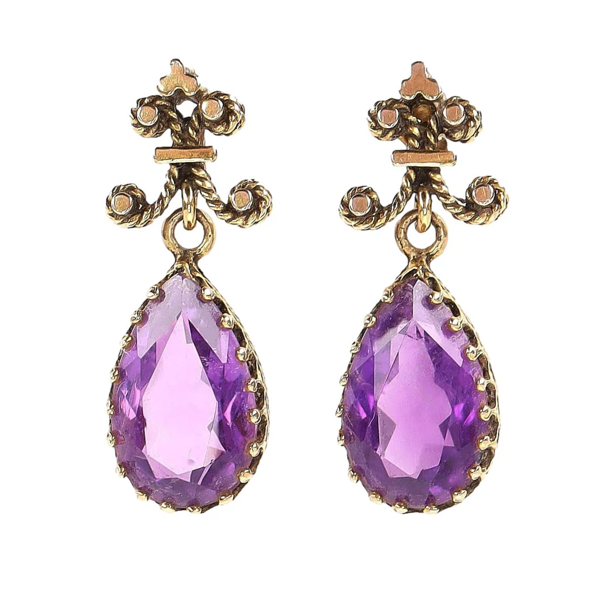Vintage Victorian 14k Gold & Amethyst Drop Earrings
