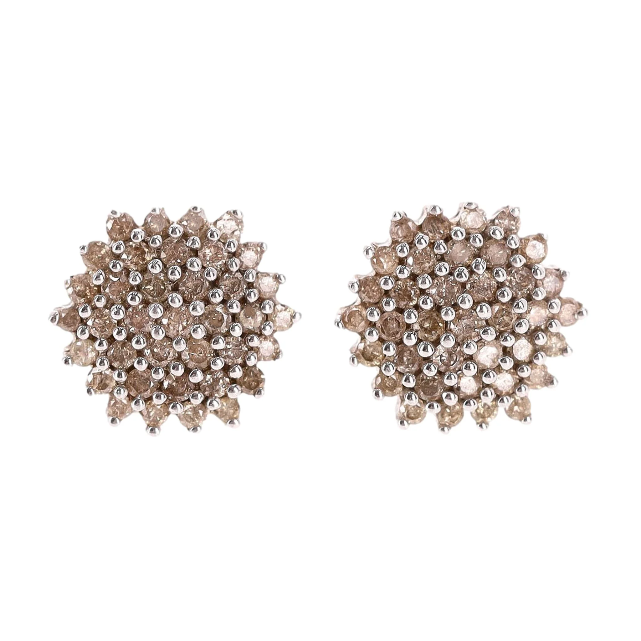 White Gold & Chocolate Diamond Cluster Earrings