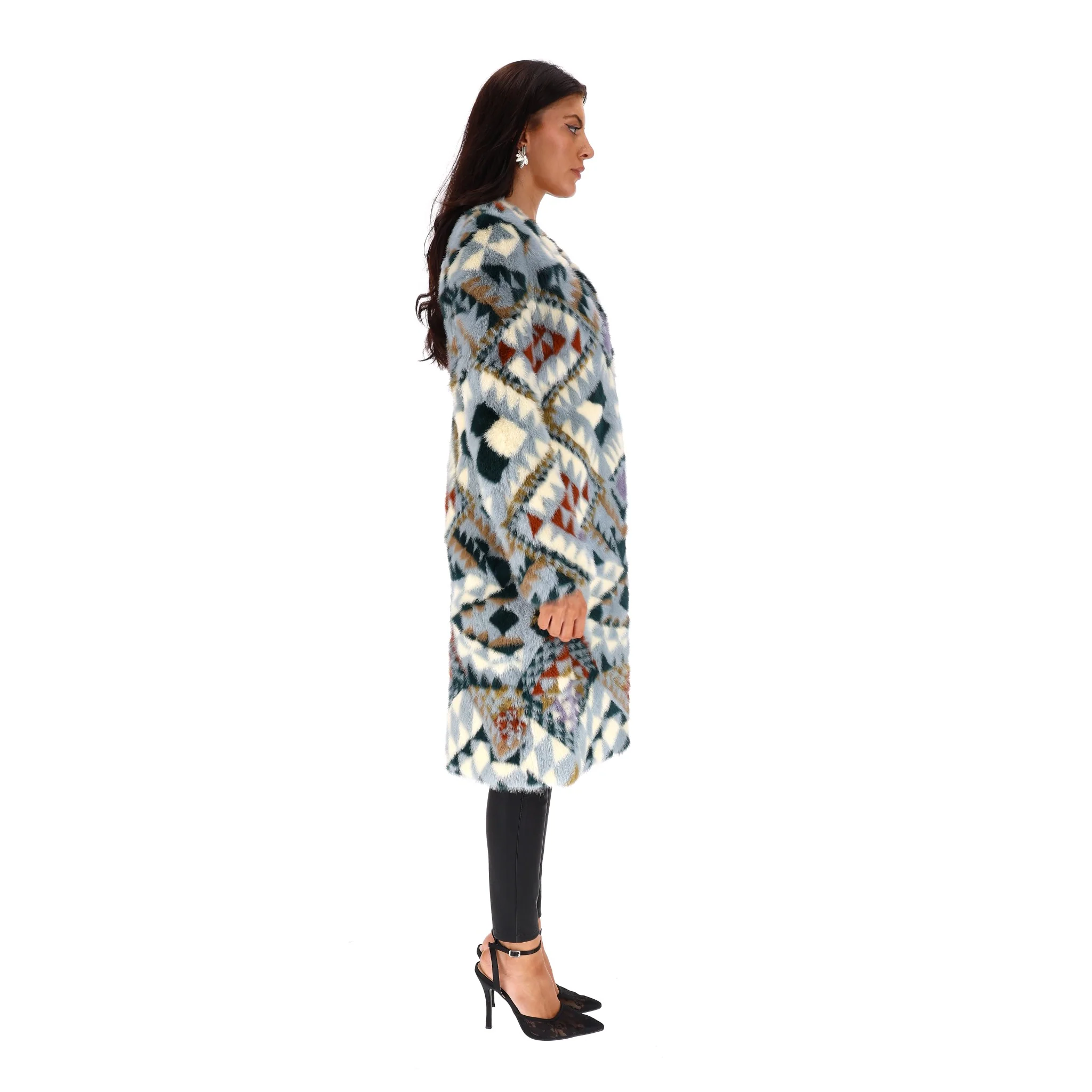 Yves Salomon Aztec Print Mink Fur Coat. Size 34FR - Image 3