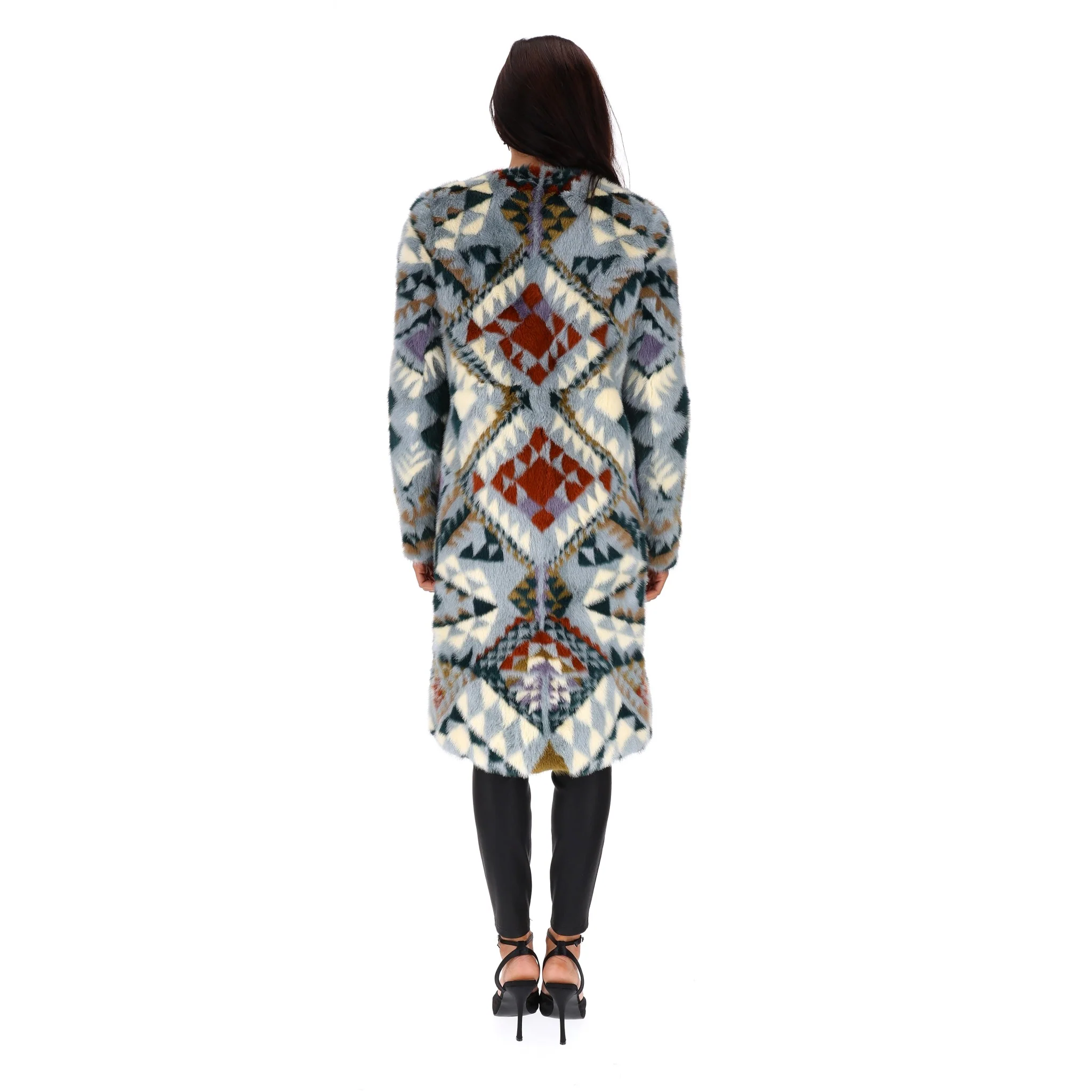 Yves Salomon Aztec Print Mink Fur Coat. Size 34FR - Image 4