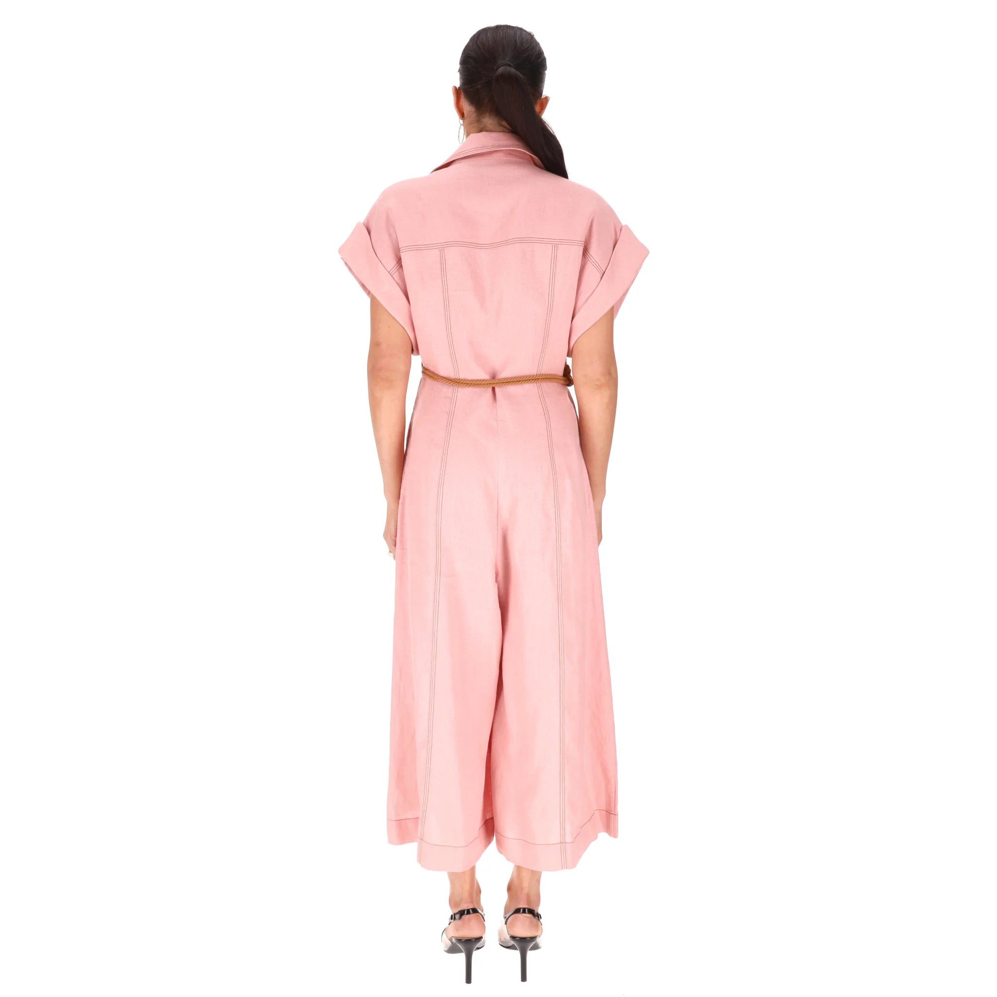 Zimmermann Moonshine Wide Leg Linen Belted Jumpsuit. Size 2 - Image 4